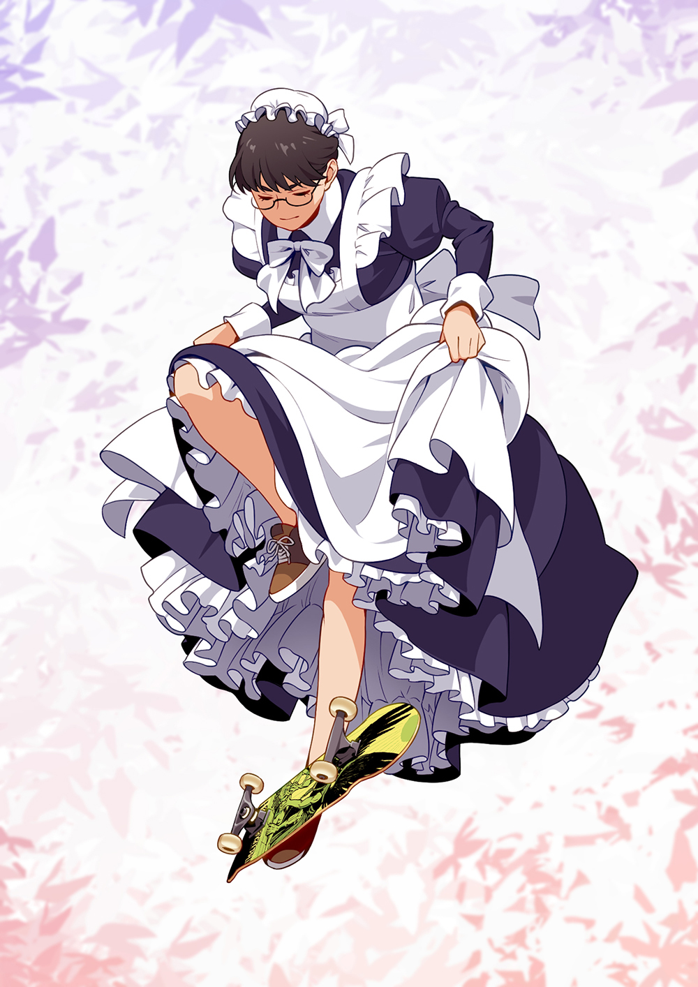 Maids by suzushiro (suzushiro333) - Housemaid, Art, Anime art, Skate, Minimalism, Longpost, beauty, Trick, The dress