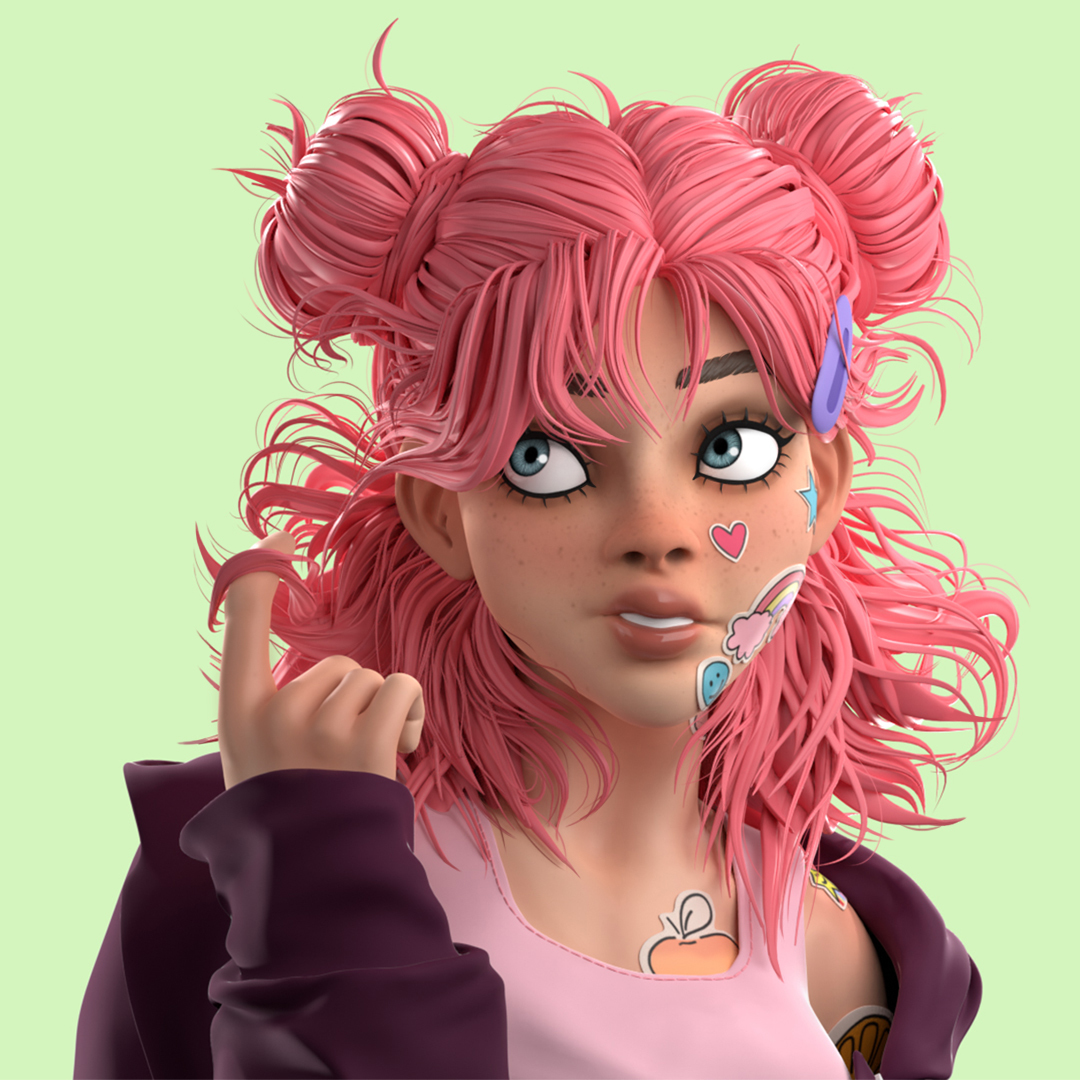 3D stylized Girl - Моё, 3D, Zbrush, Blender, 3D графика, 3D моделирование