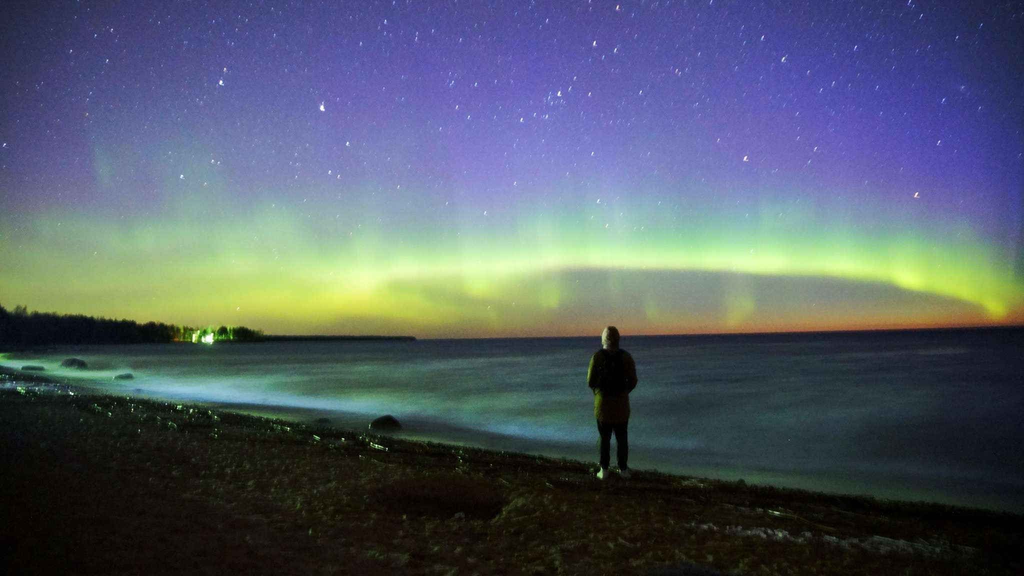 Northern lights near Petersburg - My, The photo, Polar Lights, Ladoga, Night shooting, Saint Petersburg, Leningrad region, Travels, Nature, , Camera, Longpost