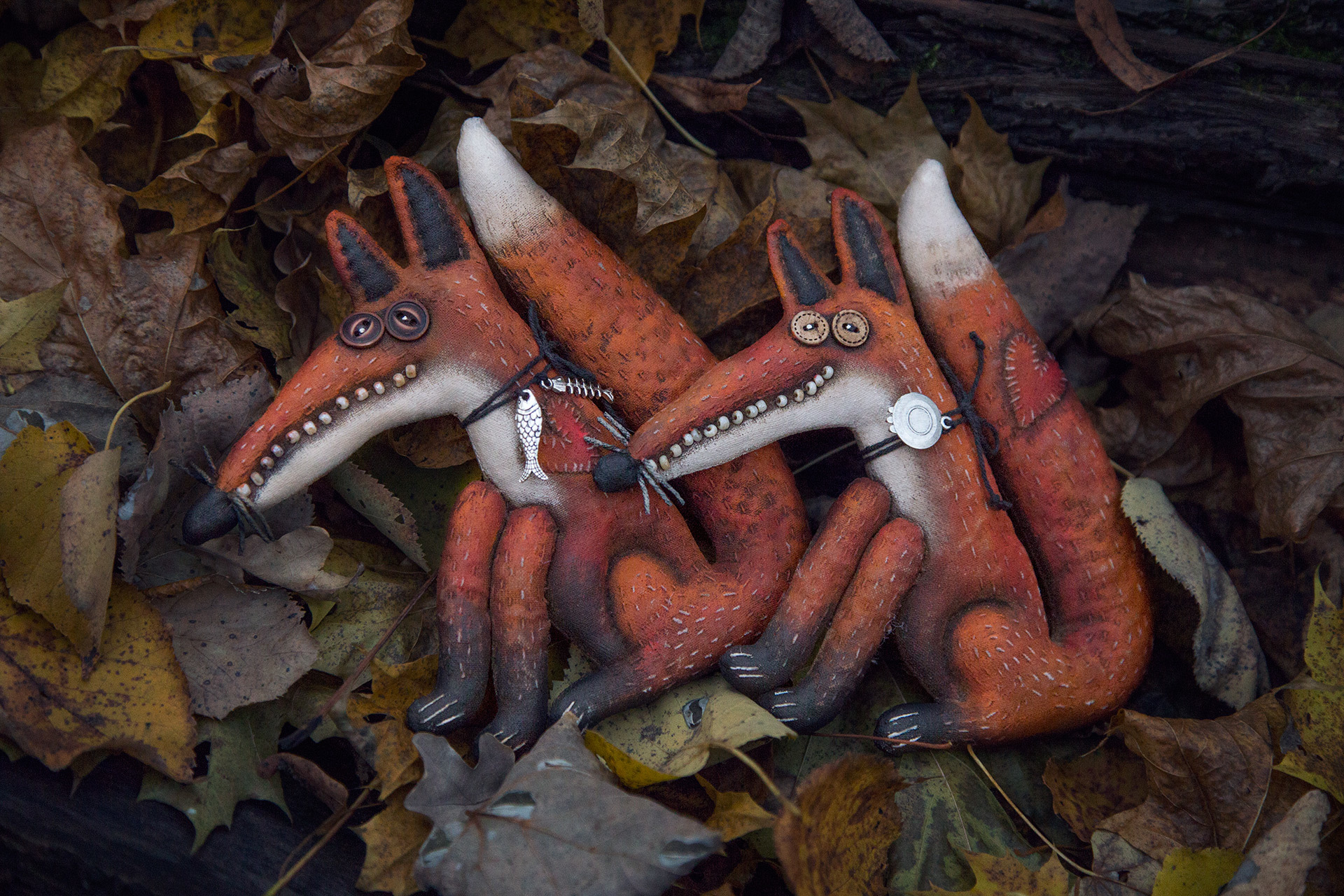 Autumn foxes) - My, Fox, Primitive toy, With your own hands, Handmade, Crafts, Needlework without process, Author's toy