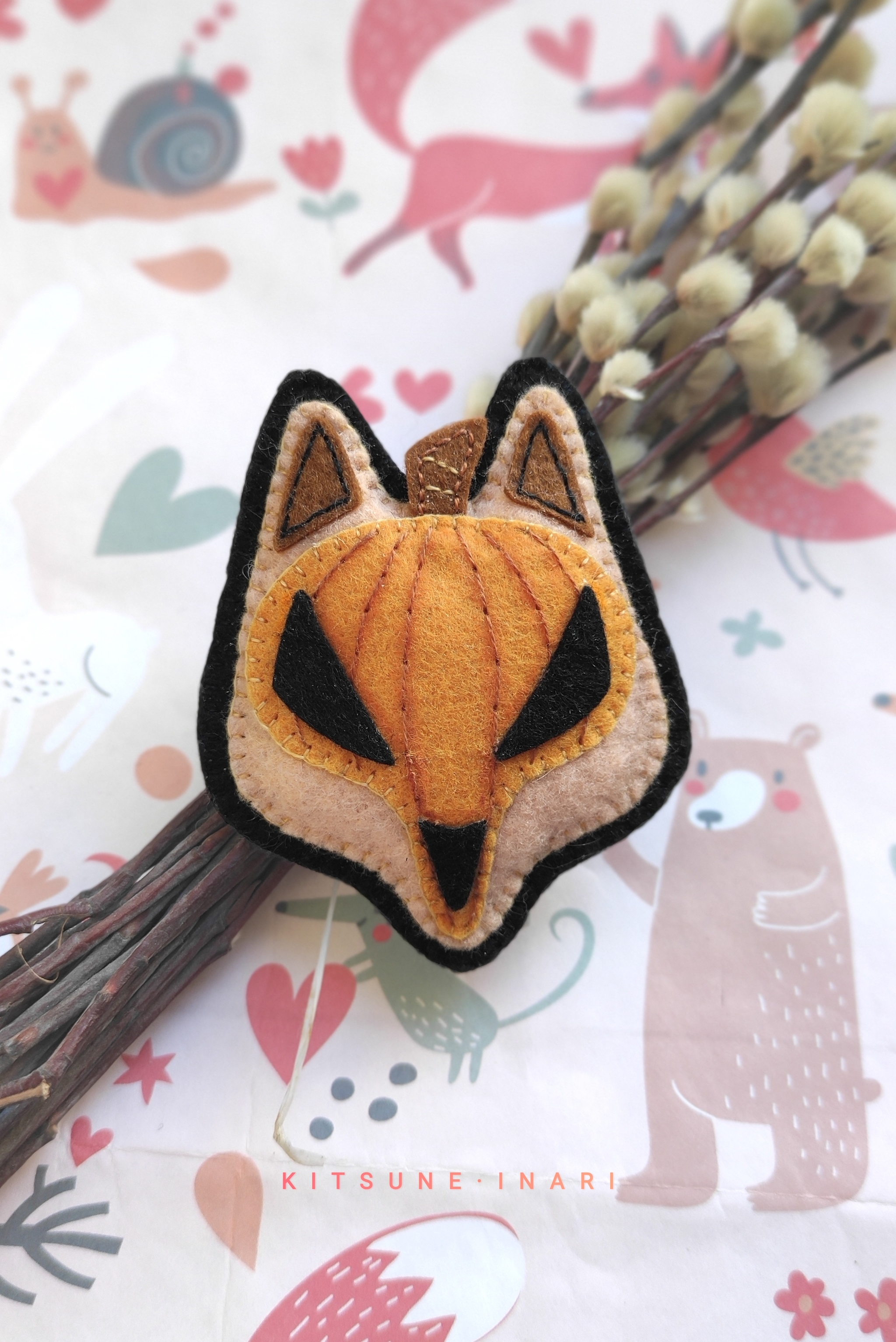 Demonic pumpkin-fox made of felt :) - My, Fox, Felt, Needlework without process, Needlework, Creation, Sewing, Animals, Brooch, , Toys, With your own hands, Crafts, Handmade, Halloween, Pumpkin, Halloween pumpkin, Orange, Kitsune, Creative, Decoration, Holidays, Longpost