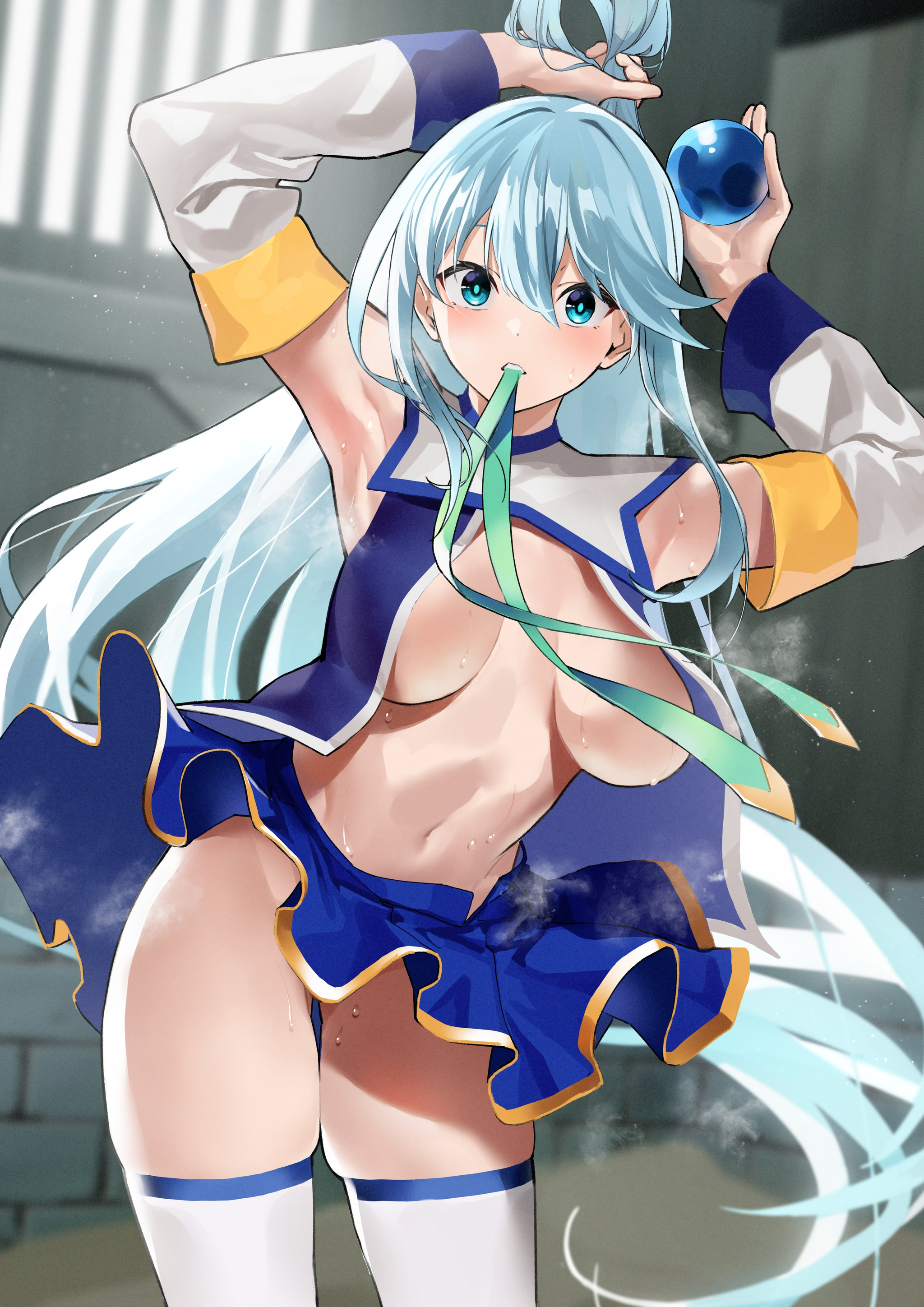 Aqua - NSFW, Аниме, Anime Art, Aqua, Konosuba, Арт, Девушки, Сиськи, Рисованная эротика, , Чулки