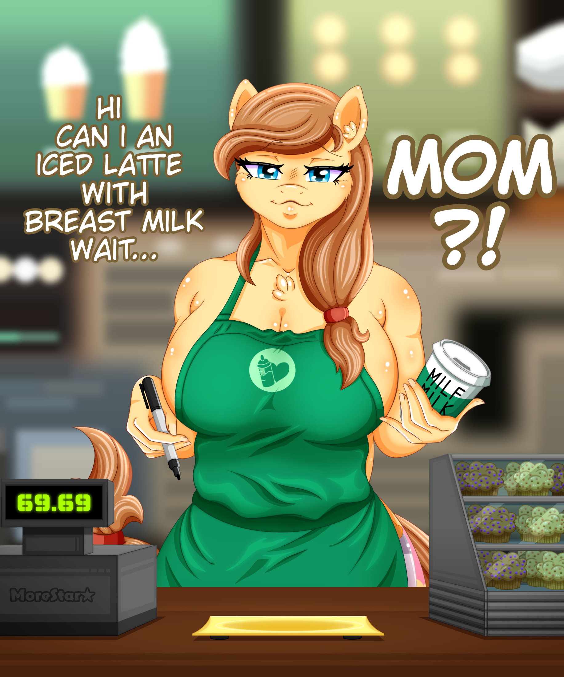 Button's mom breast milk - NSFW, Моё, My Little Pony, MLP Edge, Рисованная эротика, Грудь, Попа, Длиннопост, Антро, Cream Heart