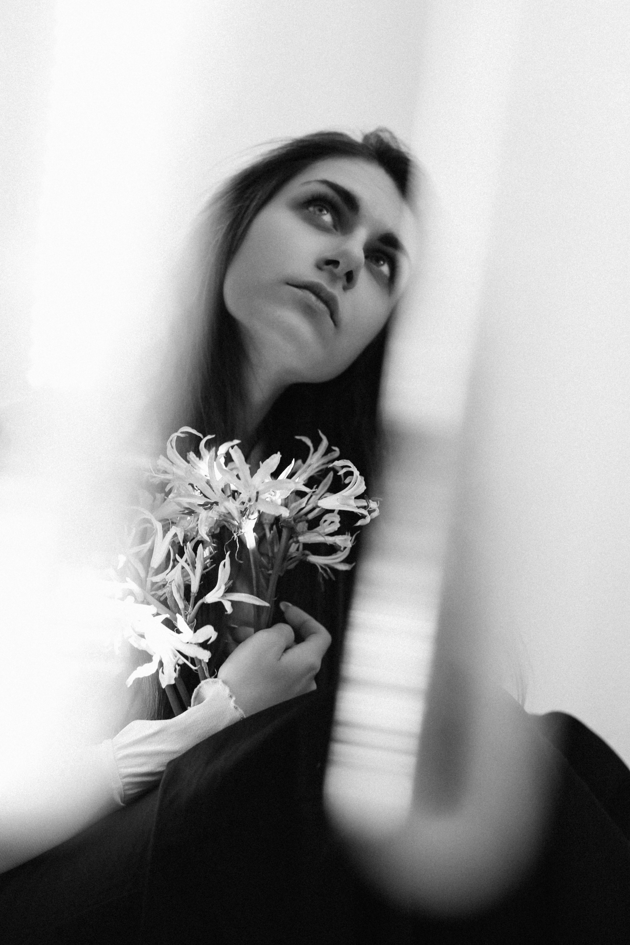 Fresco in the kitchen - My, Kitchen, PHOTOSESSION, The photo, Black and white photo, Flowers, Black and white, Girls, Beautiful, , Music, Musicians, Long hair, Fresco, Longpost
