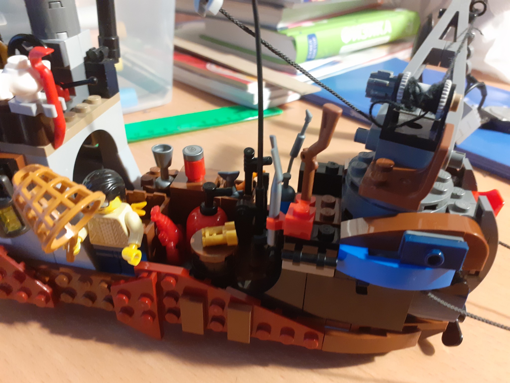 Mos fishing boat - My, Lego, Homemade, Constructor, A boat, Fishing, Fishing vessel, Pirates, cat, , Shark, Longpost