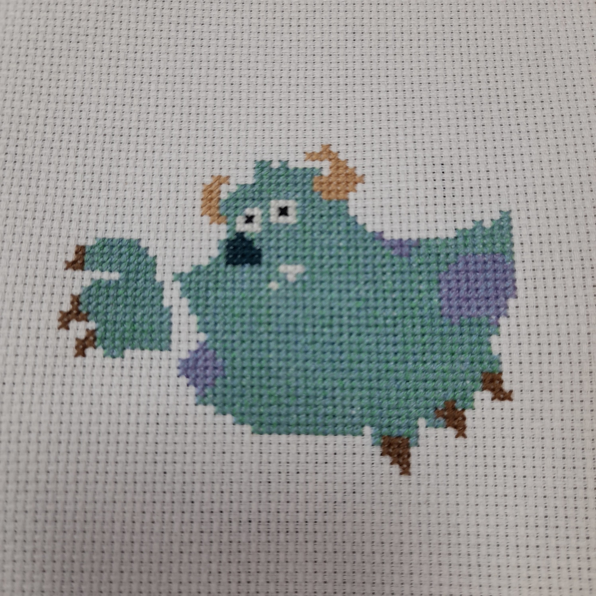 Sullivan, the cutest monster - Needlework, Cross-stitch, Embroidery, Sally, Monsters, Inc, Needlework with process, Longpost