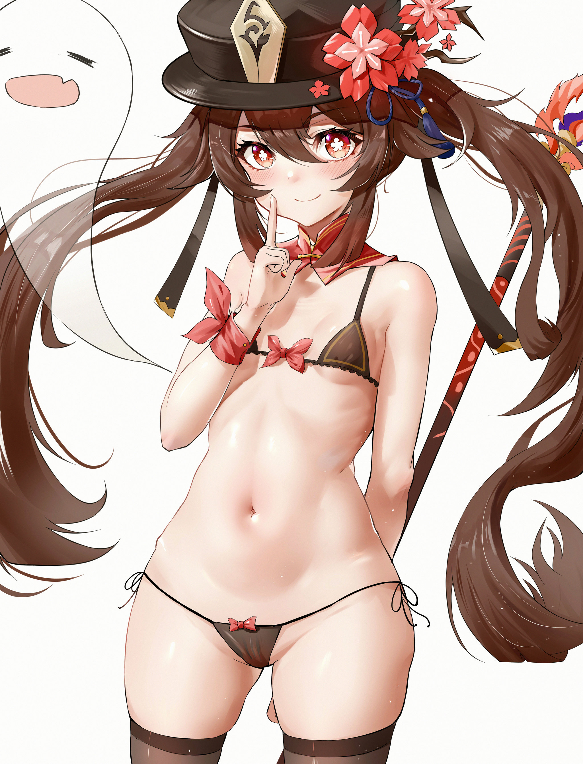 Hu Tao - NSFW, Anime, Anime art, Genshin impact, Hu Tao, Games, Swimsuit, Breast, Stockings