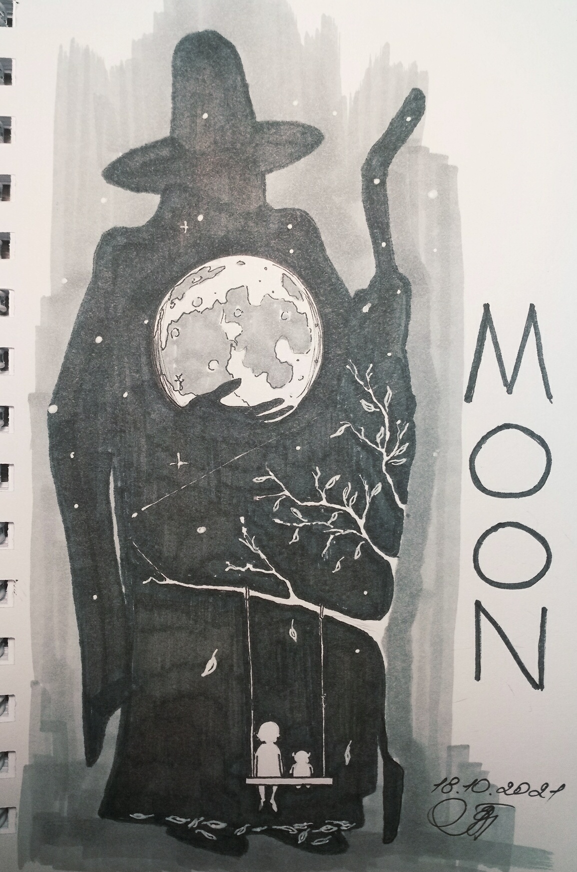 Луна (Inktober) | Пикабу