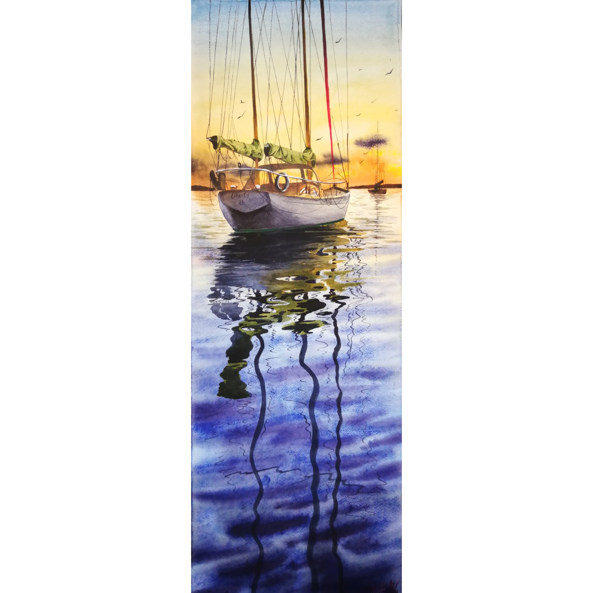 Boat. - My, A boat, Yacht, Sailboat, Art, Watercolor, Drawing