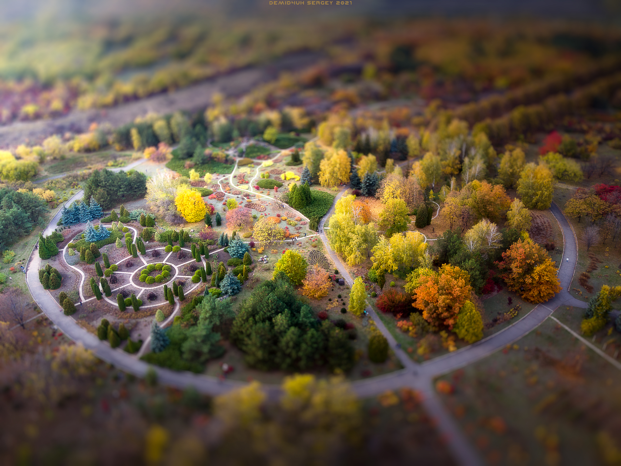 Botanical garden in miniature - My, The photo, Tilt shift, Botanical Garden, Autumn, Height, Color, October, Dji, , Krivoy Rog, beauty, Nature, Aerial photography