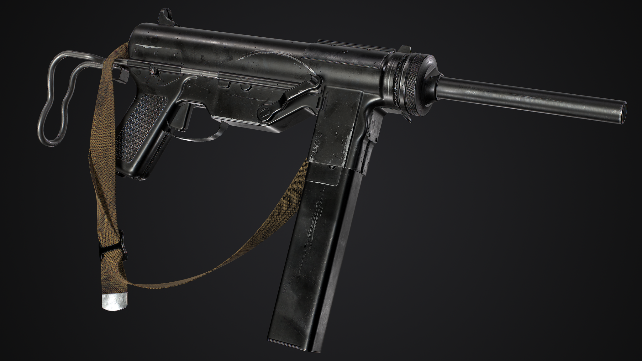 M3A1 Grease Gun - My, 3D modeling, Render, Pbr, Longpost