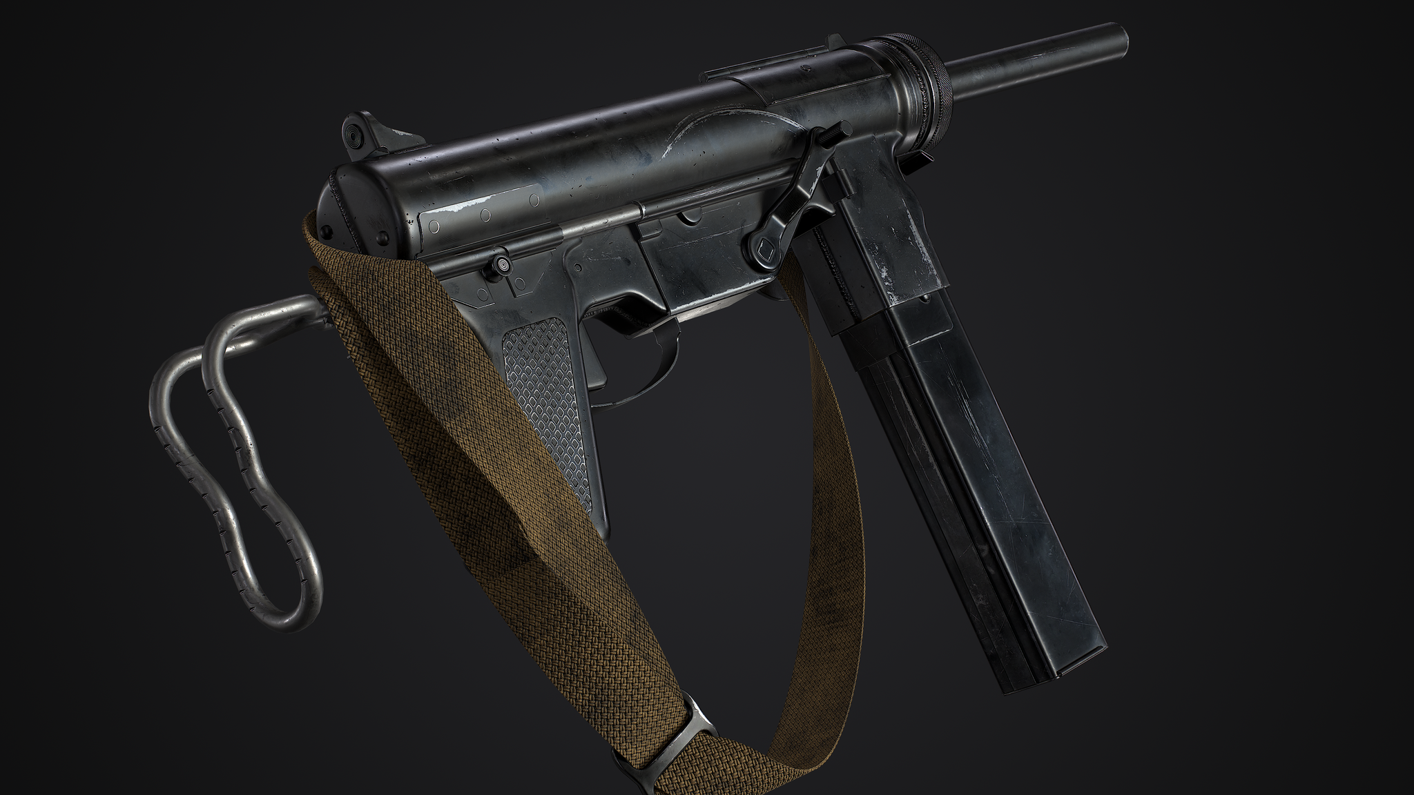 M3A1 Grease Gun - My, 3D modeling, Render, Pbr, Longpost