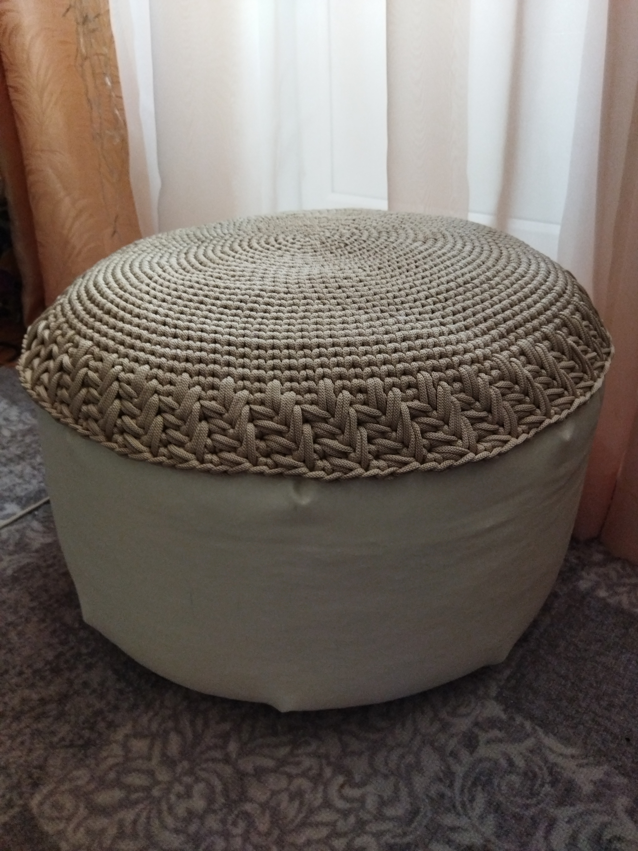 Knitted pouffe - My, Crochet, Interior, Longpost, Needlework with process