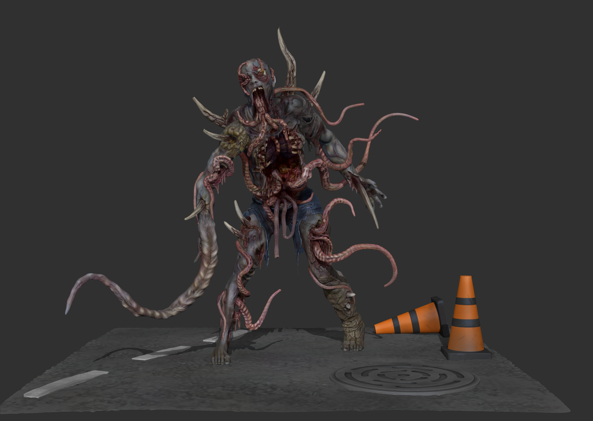 Absorbtion - My, 3D, 3D modeling, 3D graphics, Monster, Parasites, Mutant, Zbrush, Creatures, , Unknown Creature, Longpost