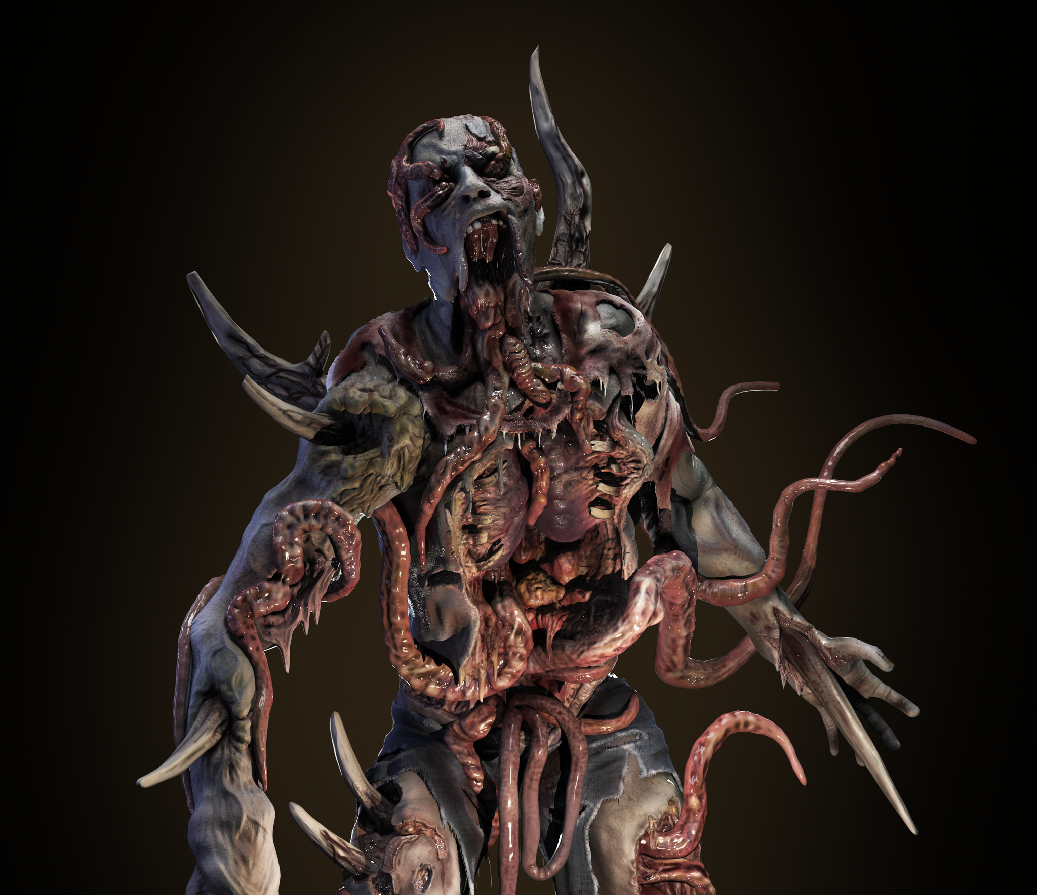 Absorbtion - My, 3D, 3D modeling, 3D graphics, Monster, Parasites, Mutant, Zbrush, Creatures, , Unknown Creature, Longpost