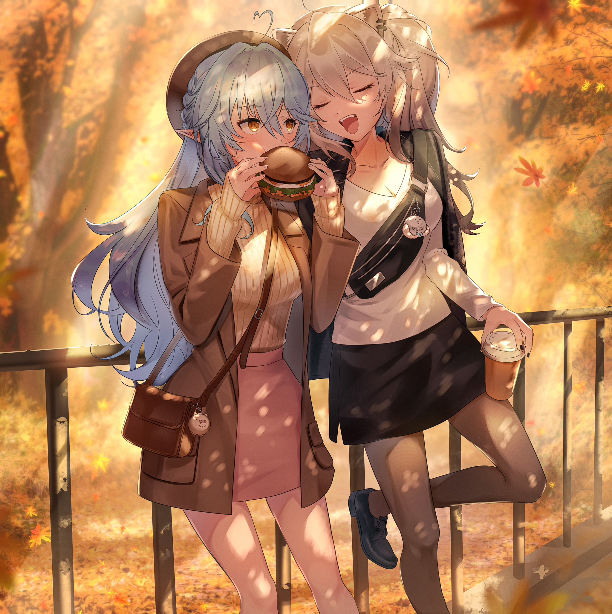 Give me a bite - Anime, Anime art, Hololive, Shishiro botan, Yukihana lamy, Virtual youtuber, Animal ears