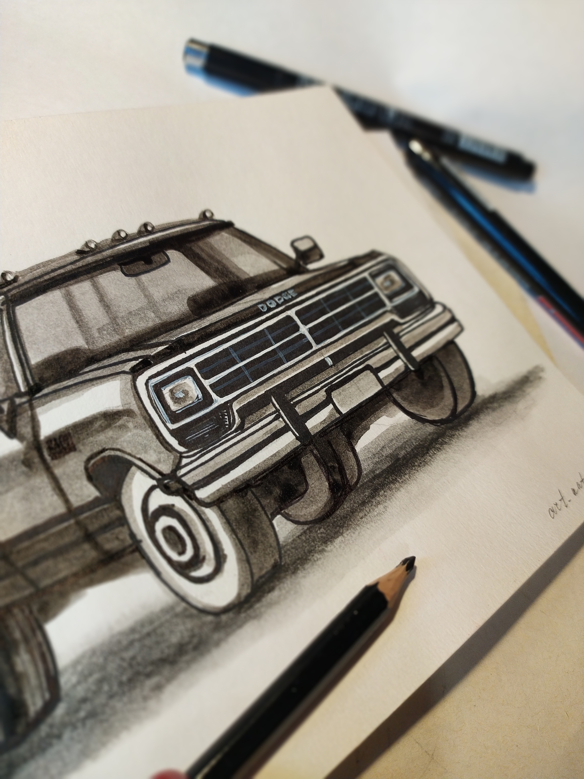 Sketches of cars in BW format - My, Auto, Motorists, Bmw, Ford, Ford torino, Chevrolet, Chevrolet Tahoe, Dodge, , Fiat, Aston martin, Bugatti, Retro, Drawing, Black and white, Inktober, Cadillac, Cadillac DeVille, Longpost