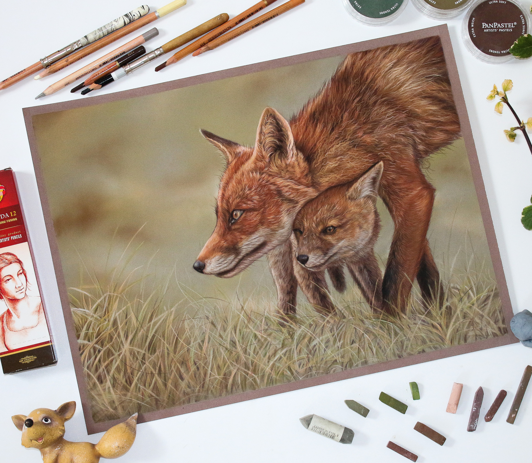 Mom's love - My, Fox, Drawing, Pastel, Hobby