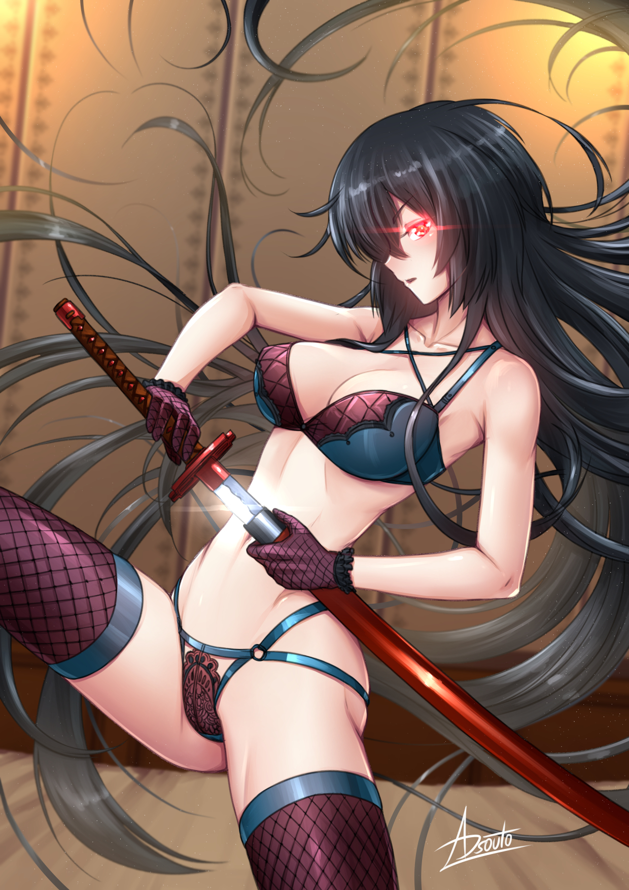 Akame - NSFW, Anime, Anime art, Akame ga kill, Akame, Underwear, Swimsuit, Boobs, Pantsu, , Stockings, Hand-drawn erotica, Erotic, Deviantart, Adsouto, Longpost