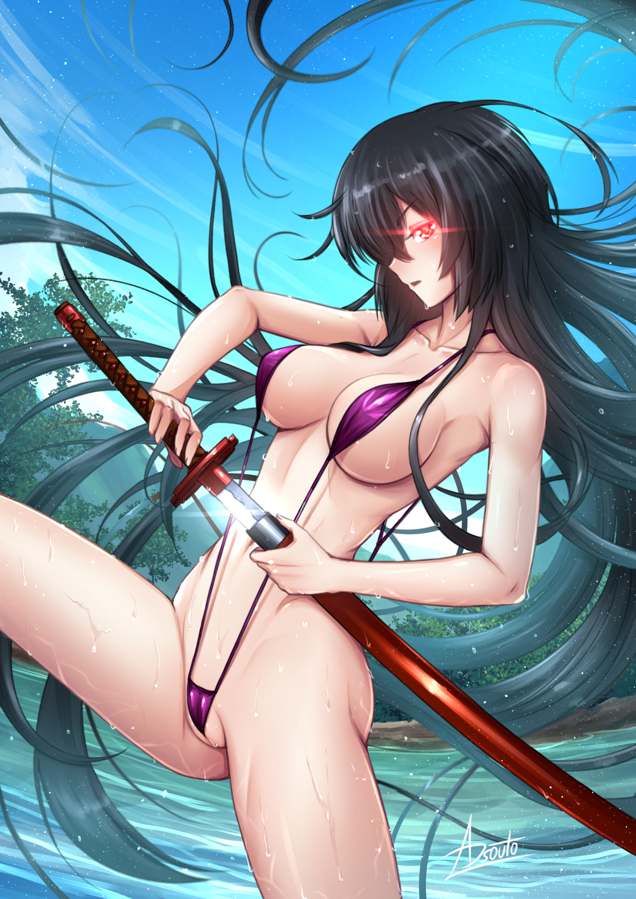 Akame - NSFW, Anime, Anime art, Akame ga kill, Akame, Underwear, Swimsuit, Boobs, Pantsu, , Stockings, Hand-drawn erotica, Erotic, Deviantart, Adsouto, Longpost