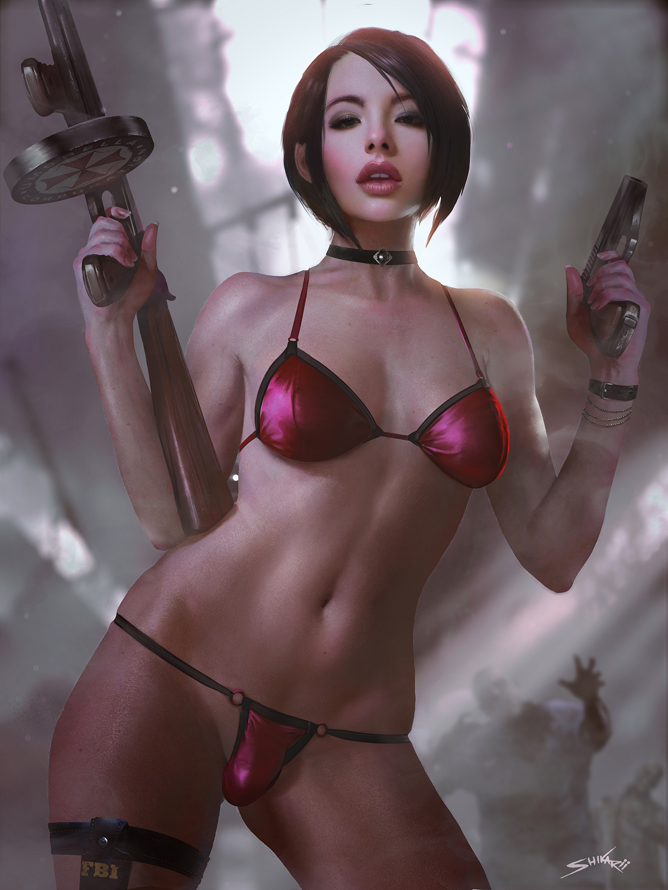 Ada Wong - NSFW, Futanari, Futa art, Its a trap!, Ada wong, Resident evil, Art, Erotic, Hand-drawn erotica, Longpost, Choker, Shikari Shambu