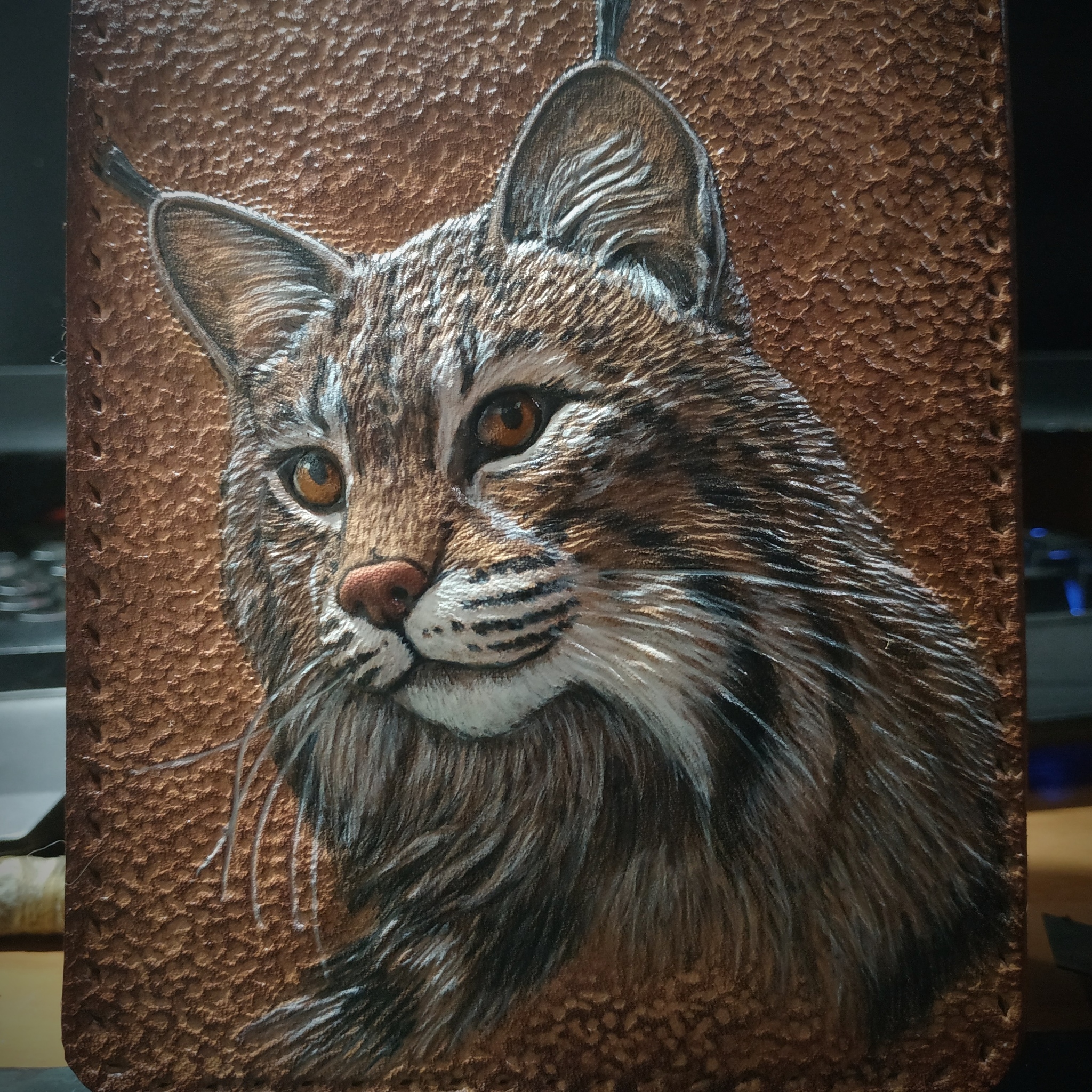 Leather embossing, new works - My, Leather, Embossing on leather, Wolf, Lynx, Needlework with process, Longpost