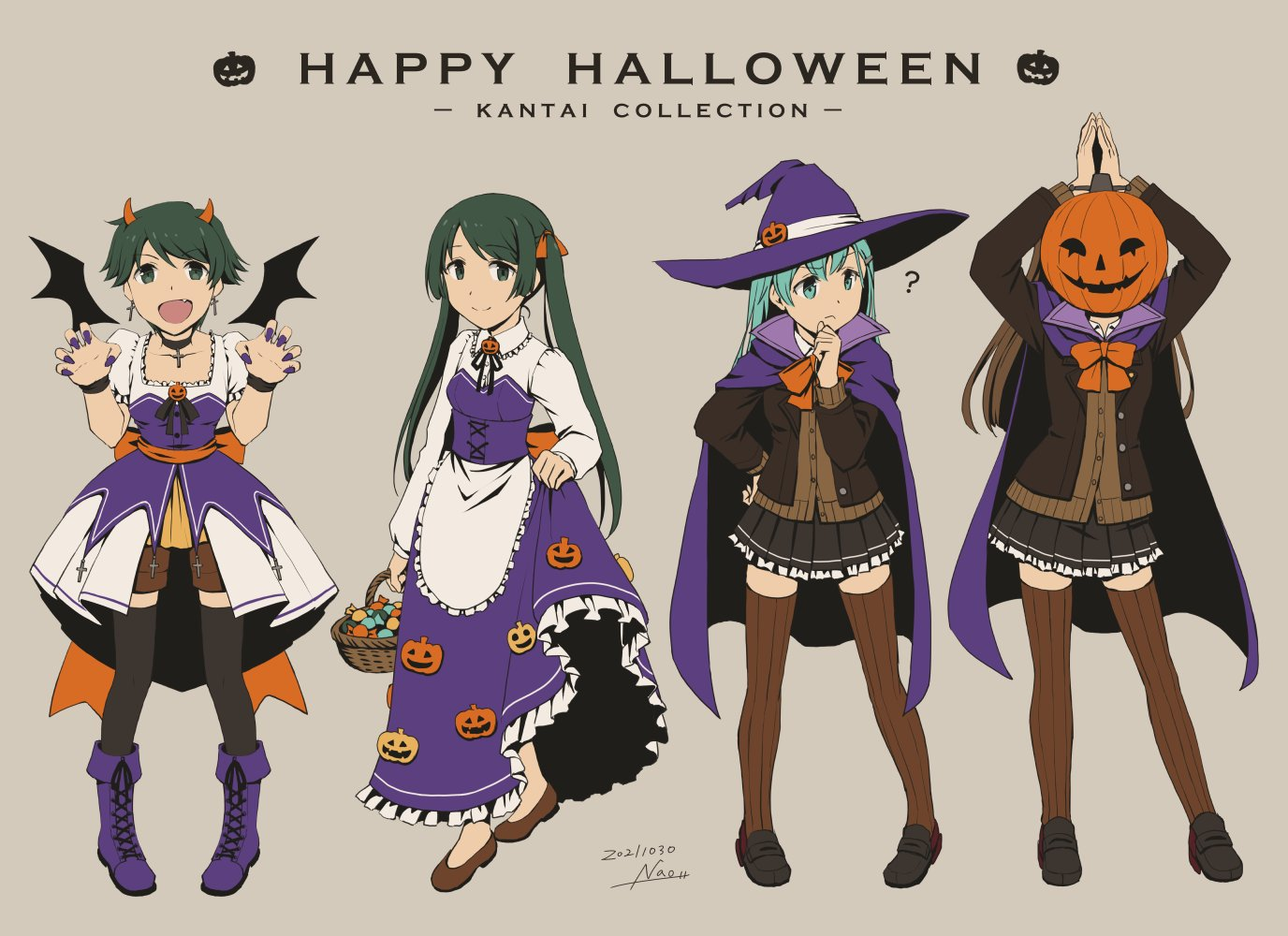 Happy halloween - Kantai collection, Mogami, Mikuma, Suzuya, Kumano, Anime, Anime art, Halloween