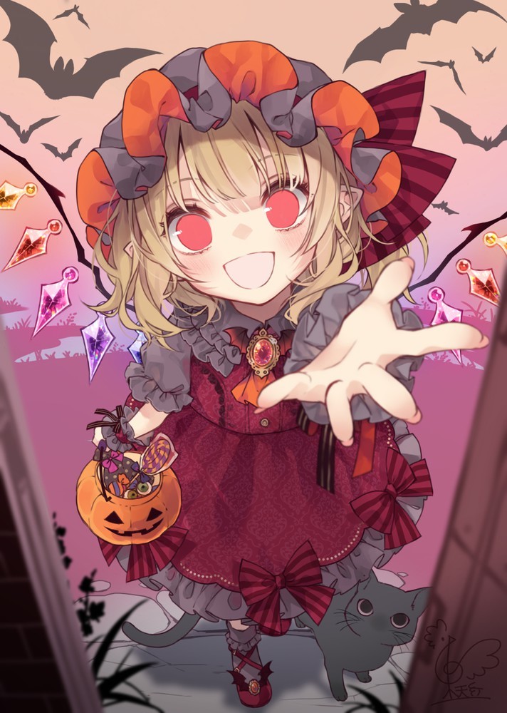 Sweet or nasty? - Touhou, Flandre scarlet, Anime art, Anime, Toutenkou, Halloween, cat, Longpost