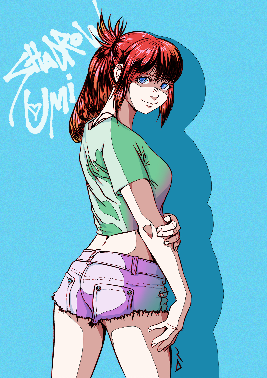 Yumi - My, Fan art, Shorts, Red hair, Redheads, Retro, Anime