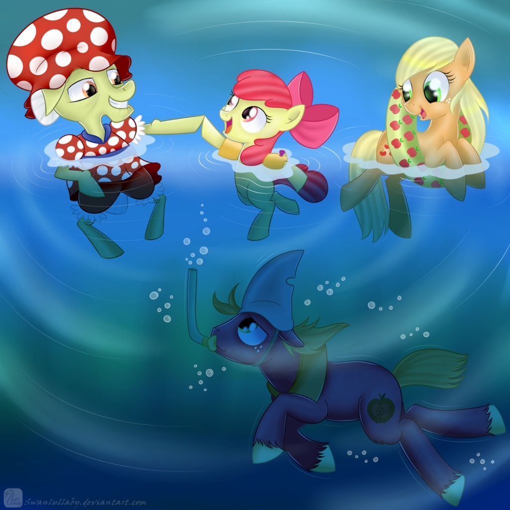 The Apples have opened the swimming season... - My little pony, Granny Smith, Big Macintosh, Applejack, Applebloom