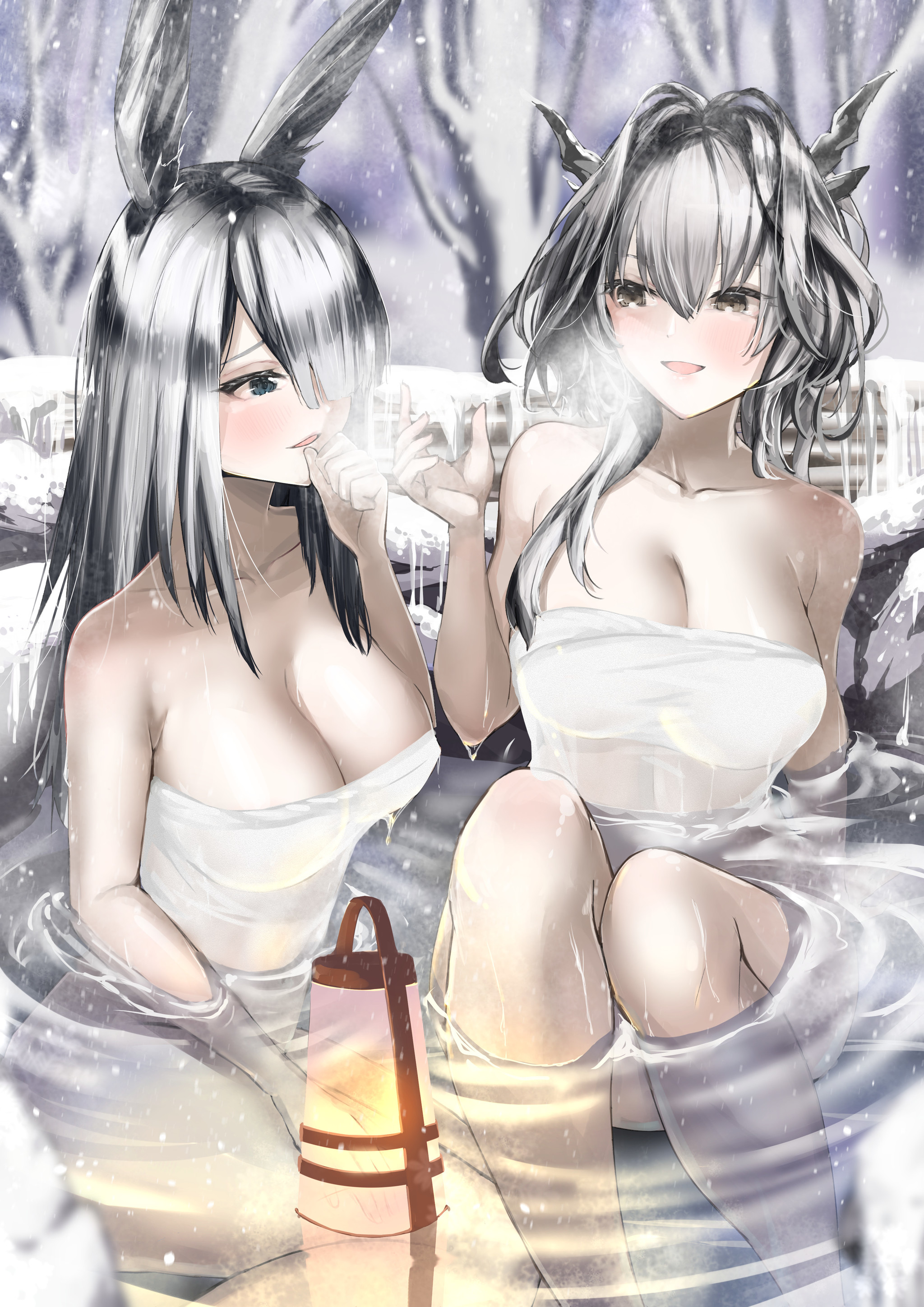 Frostnova & Talulah - NSFW, Аниме, Anime Art, Arknights, Talulah, Frostnova, Animal Ears, Сиськи, Рисованная эротика, Эротика, Длиннопост