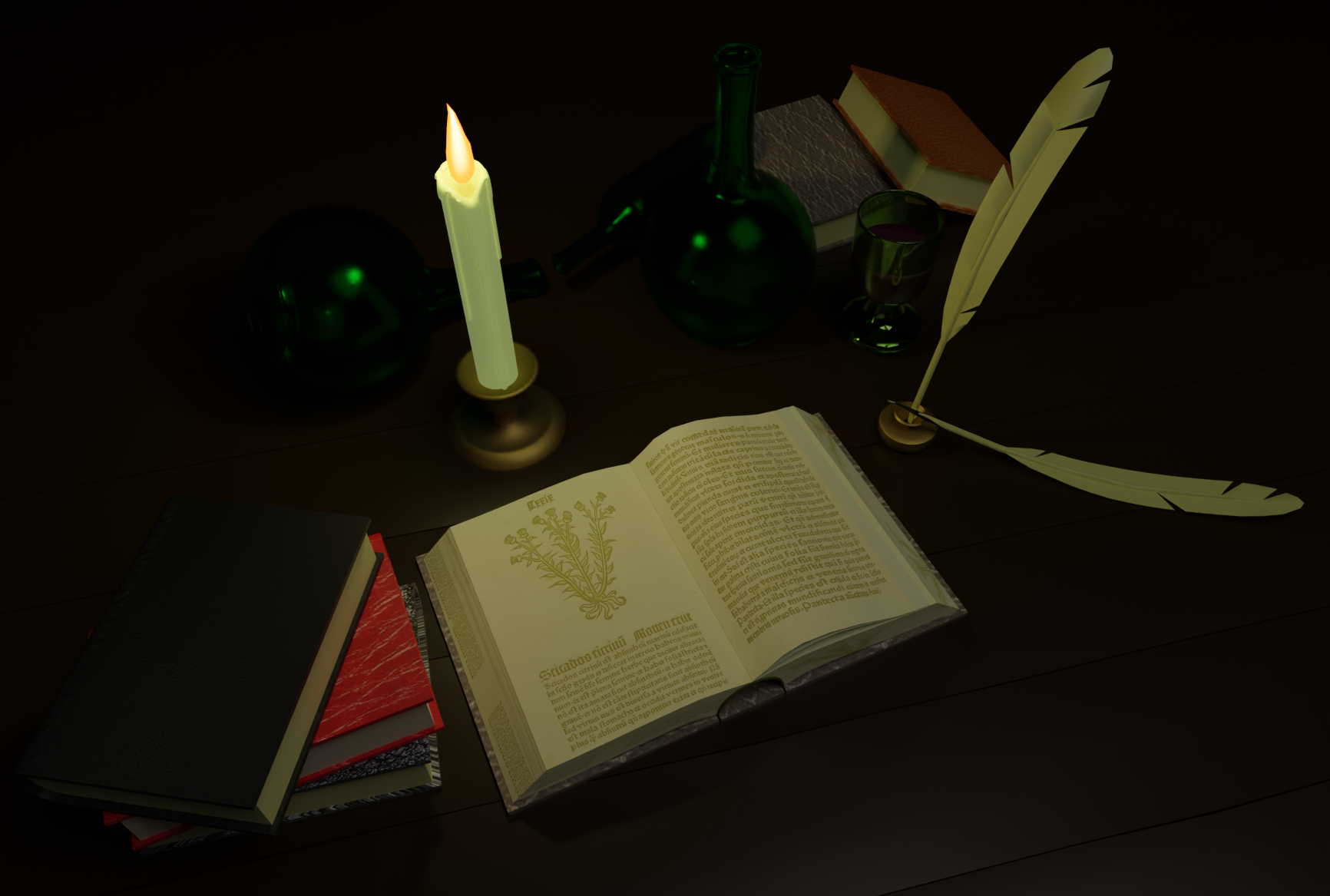 Table with books - My, 3D modeling, Blender