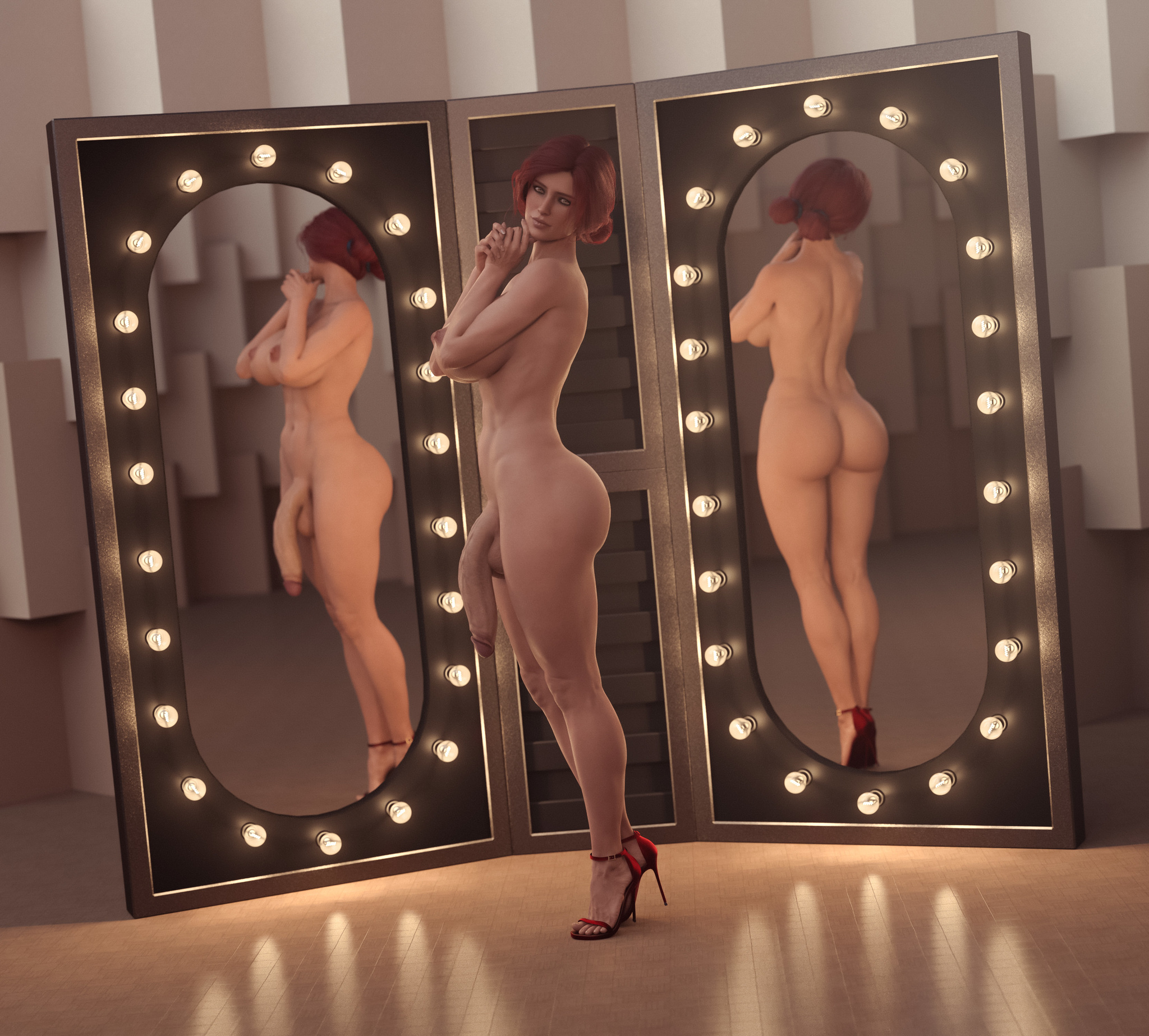 Triss Merigold - NSFW, Stevencarson, Futanari, Futa art, Big dick futa, Triss Merigold, Witcher, The Witcher 3: Wild Hunt, Erotic, Hand-drawn erotica, Longpost