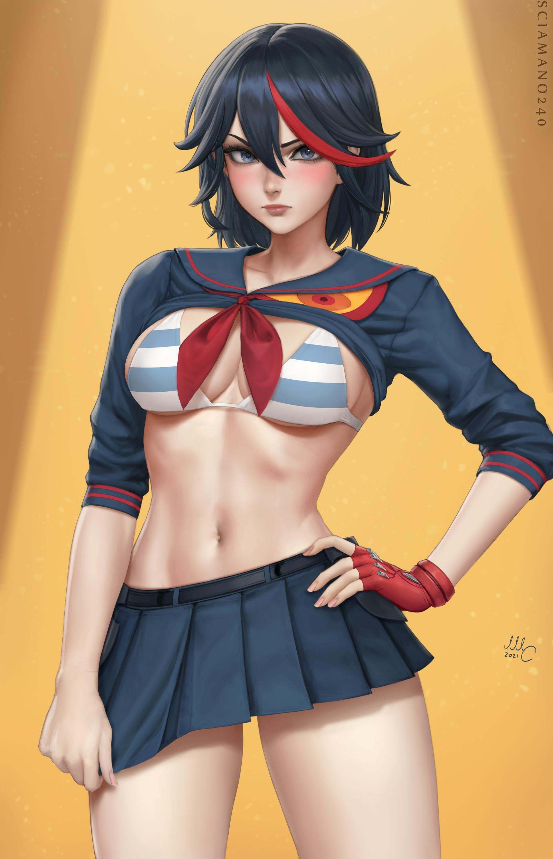 Matoi Ryuuko (continued) - NSFW, Art, Anime, Anime art, Kill la Kill, Matoi Ryuuko, Underboob, Girls, Erotic, Hand-drawn erotica, Underwear, Stockings, Boobs, Topless, Strip, Sciamano240, Longpost