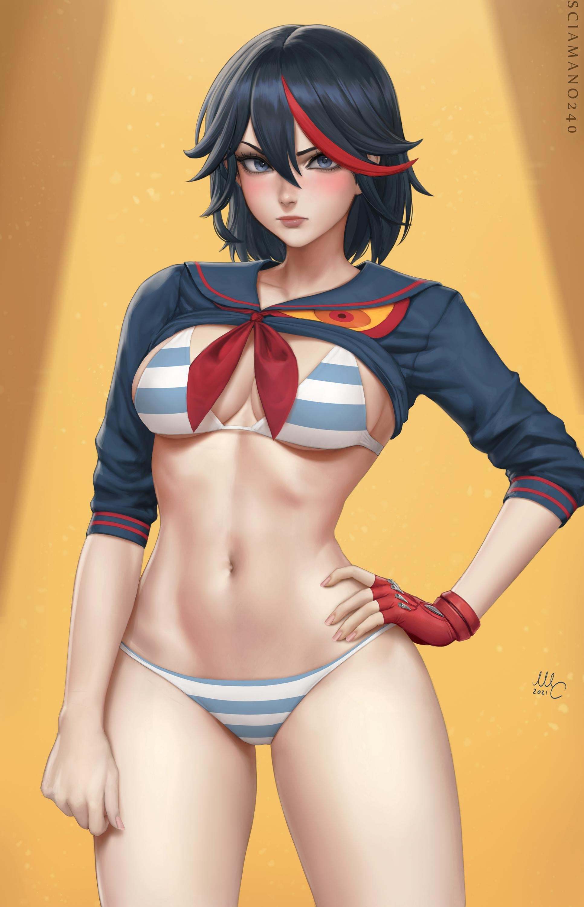 Matoi Ryuuko (continued) - NSFW, Art, Anime, Anime art, Kill la Kill, Matoi Ryuuko, Underboob, Girls, Erotic, Hand-drawn erotica, Underwear, Stockings, Boobs, Topless, Strip, Sciamano240, Longpost