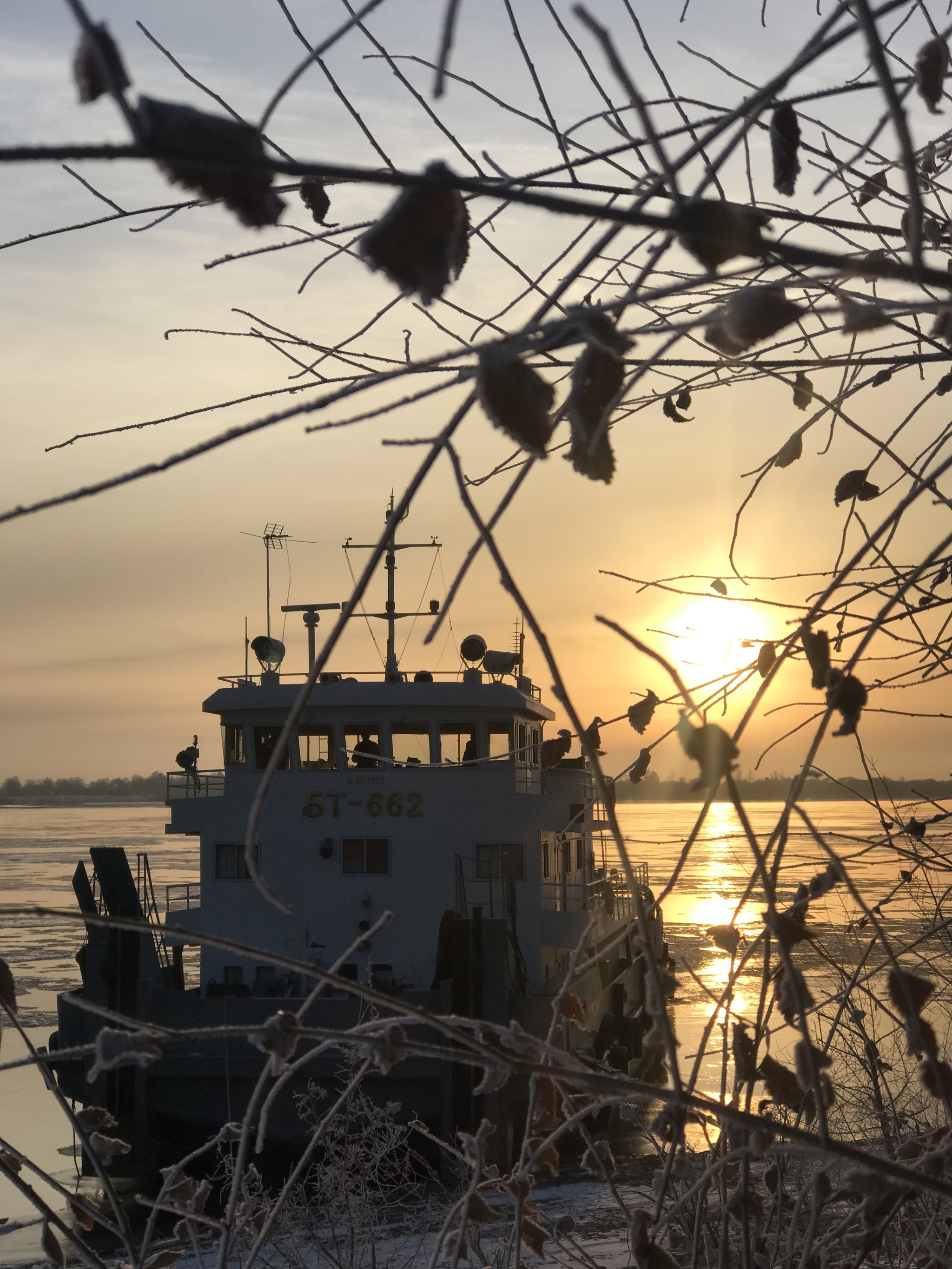 Frosty morning on the river - My, Blagoveshchensk, River, Tow, Morning, Shipping, Zeya, Amur region, Longpost, The photo