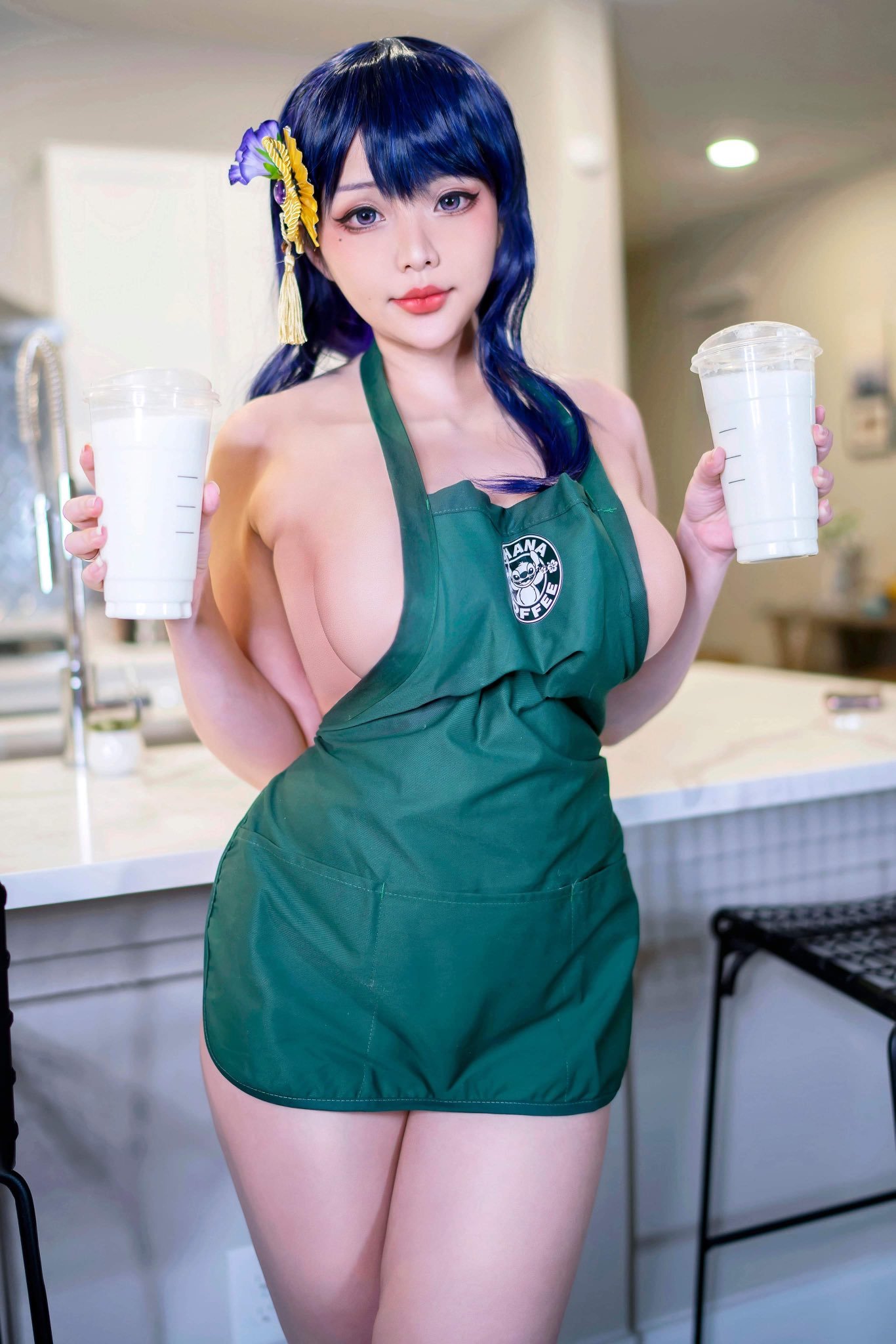 Coffee in the morning? - NSFW, Girls, Coffee, Erotic, Booty, Boobs, Hana Bunny, Longpost