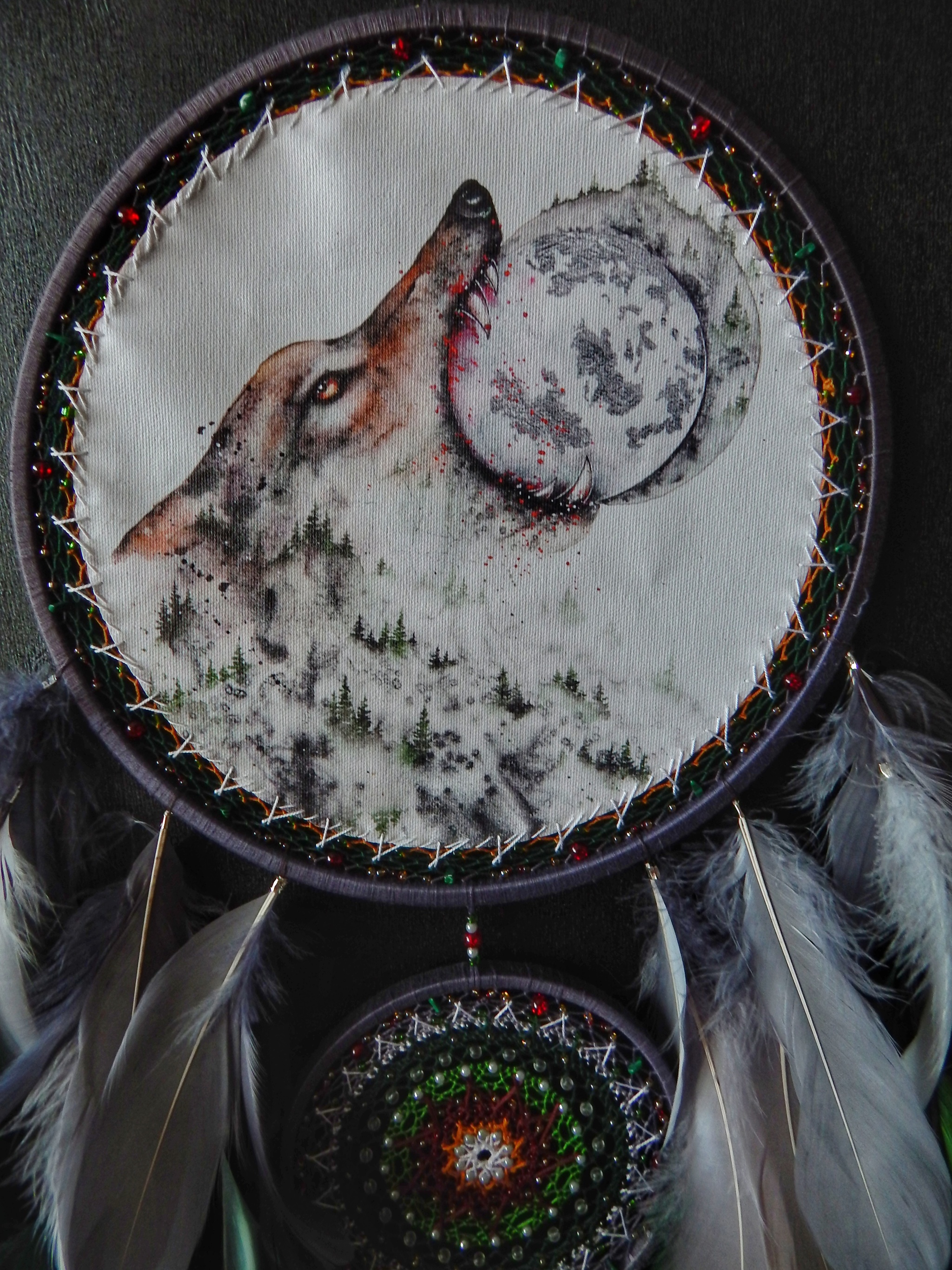 Dream catcher Hati - My, Dreamcatcher, Ragnarok, Scandinavia, Mythology, Scandinavian mythology, Wolf, Mythical creatures, With your own hands, Needlework without process, Needlework, Handmade, Longpost