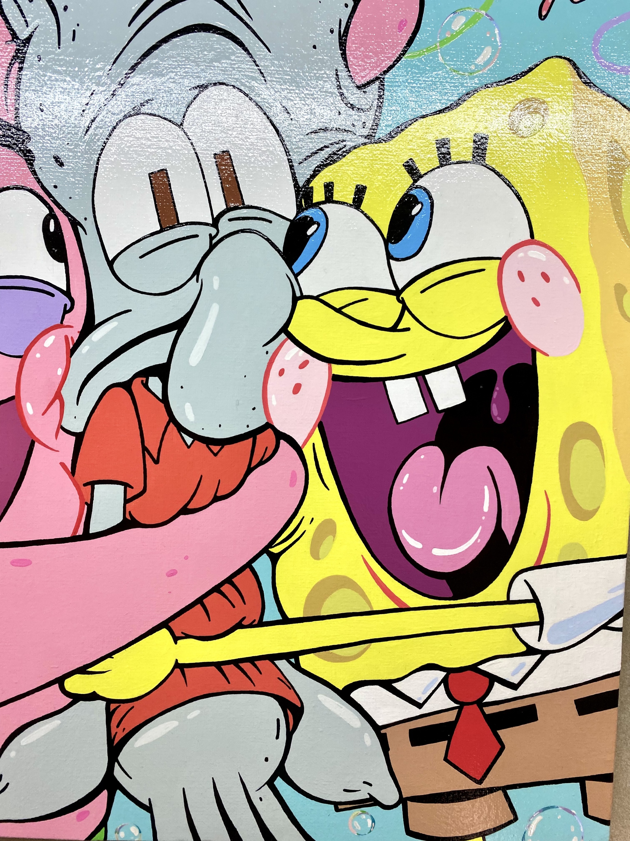 Painting «Spongebob» - My, Painting, Acrylic, Artist, SpongeBob, Art, Handmade, Canvas, Longpost, Needlework without process