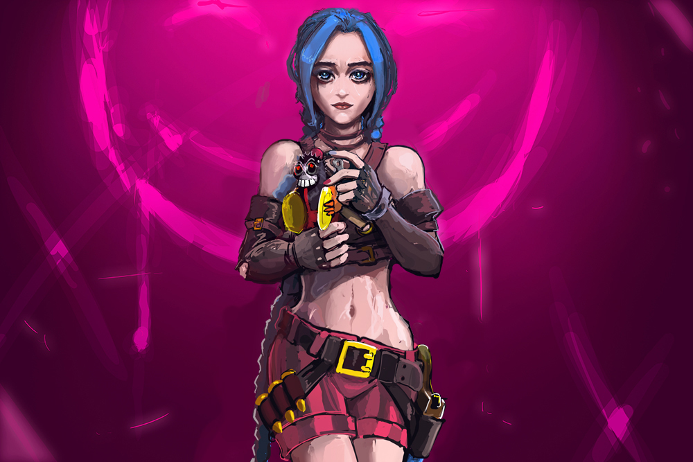 Jinx - Моё, Artobstrel, League of Legends, Jinx, Цифровой рисунок, Гифка, Длиннопост