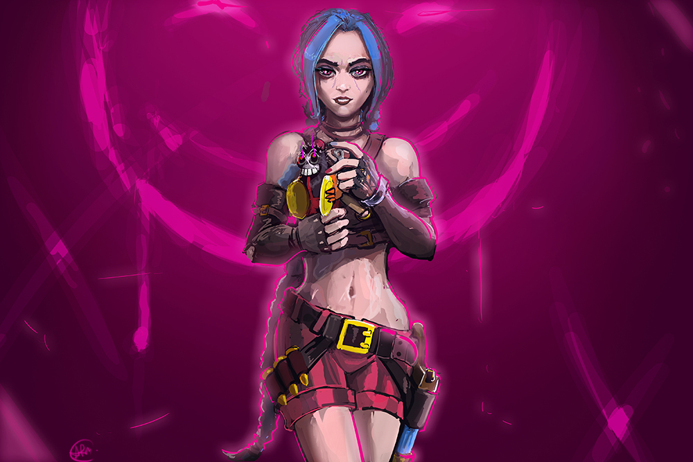 Jinx - Моё, Artobstrel, League of Legends, Jinx, Цифровой рисунок, Гифка, Длиннопост