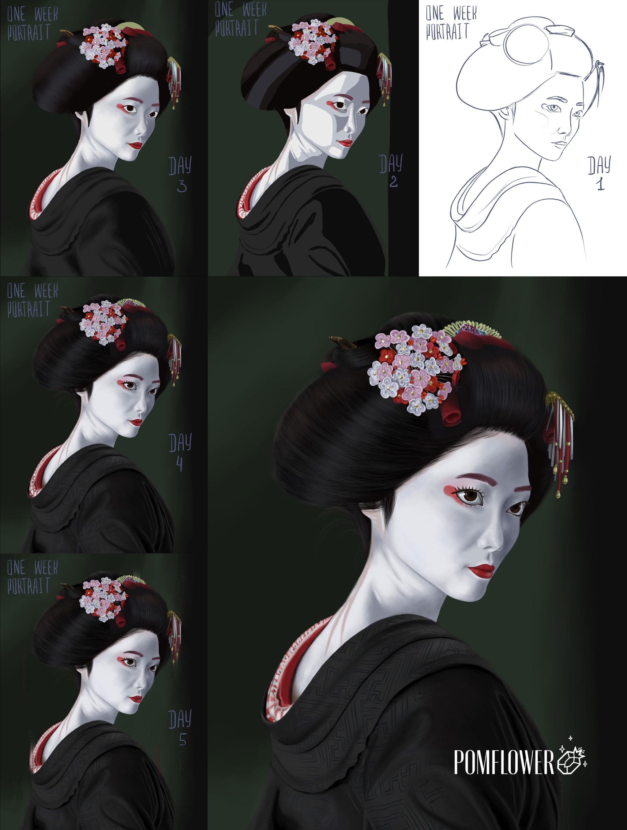 Geisha portrait - My, Geisha, Japan, Procreate, Digital, Art, Digital drawing, Longpost