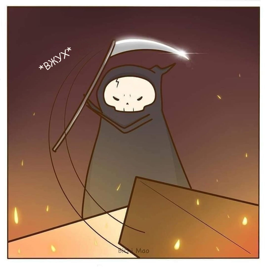 You can change your destiny - Comics, cat, Translation, Images, Picture with text, Fat cats, Death, Life after death, Fire, Reaper, Translated by myself, Longpost