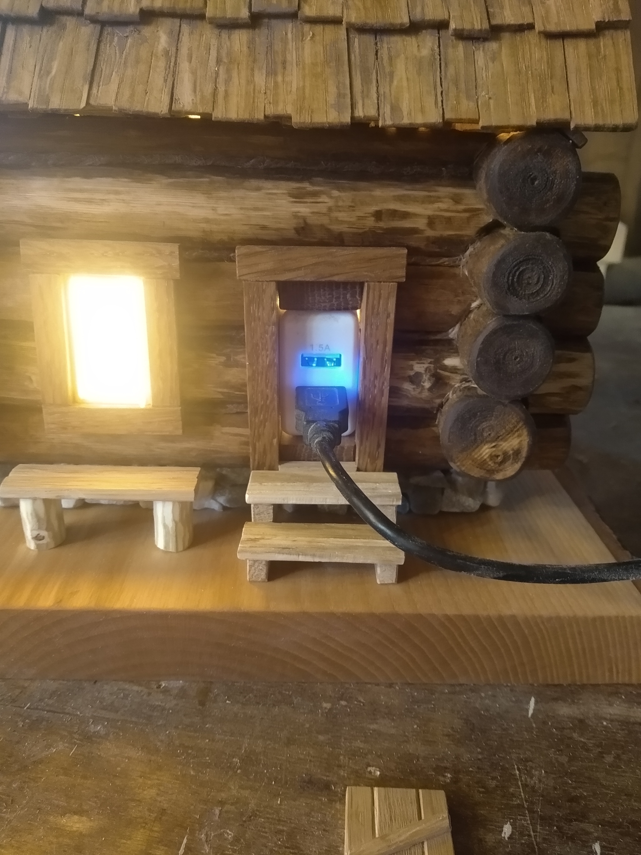 Table lamp with nightlight and USB charger. - My, Carpenter, With your own hands, Wood products, Лампа, Hut, Needlework with process, Longpost