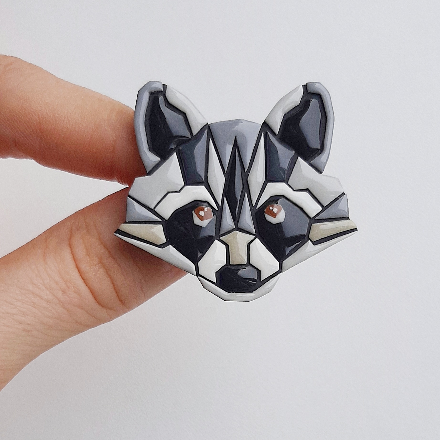 POLYMER CLAY (STYLISH GEOMETRY) - My, Needlework with process, Handmade, With your own hands, Needlework, Polymer clay, Raccoon, Brooch, Longpost