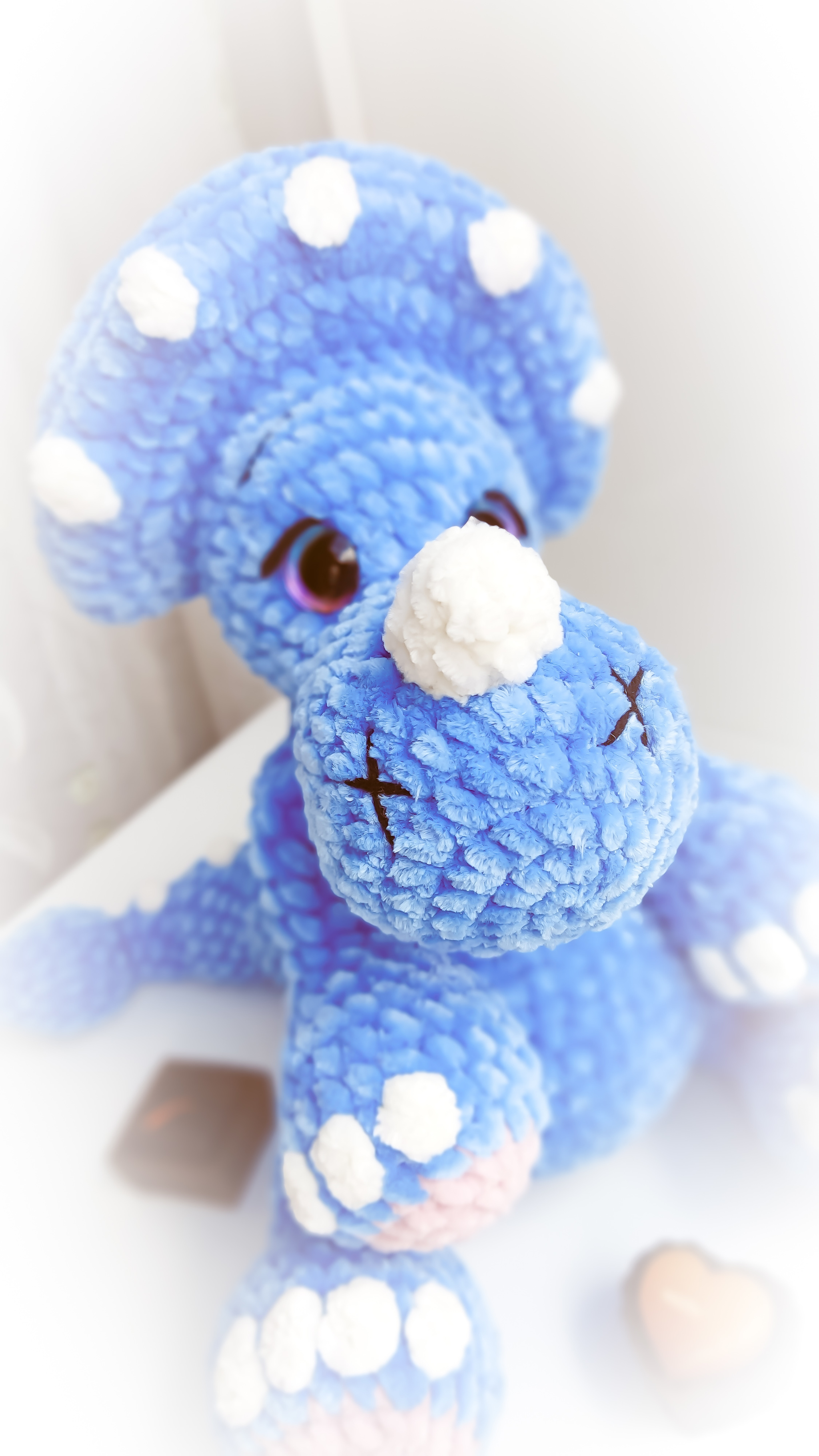 Dinosaur Triceratops :) - My, Soft toy, Amigurumi, Plush Toys, Handmade, With your own hands, Crochet, Hook, Dinosaurs, Triceratops, Longpost