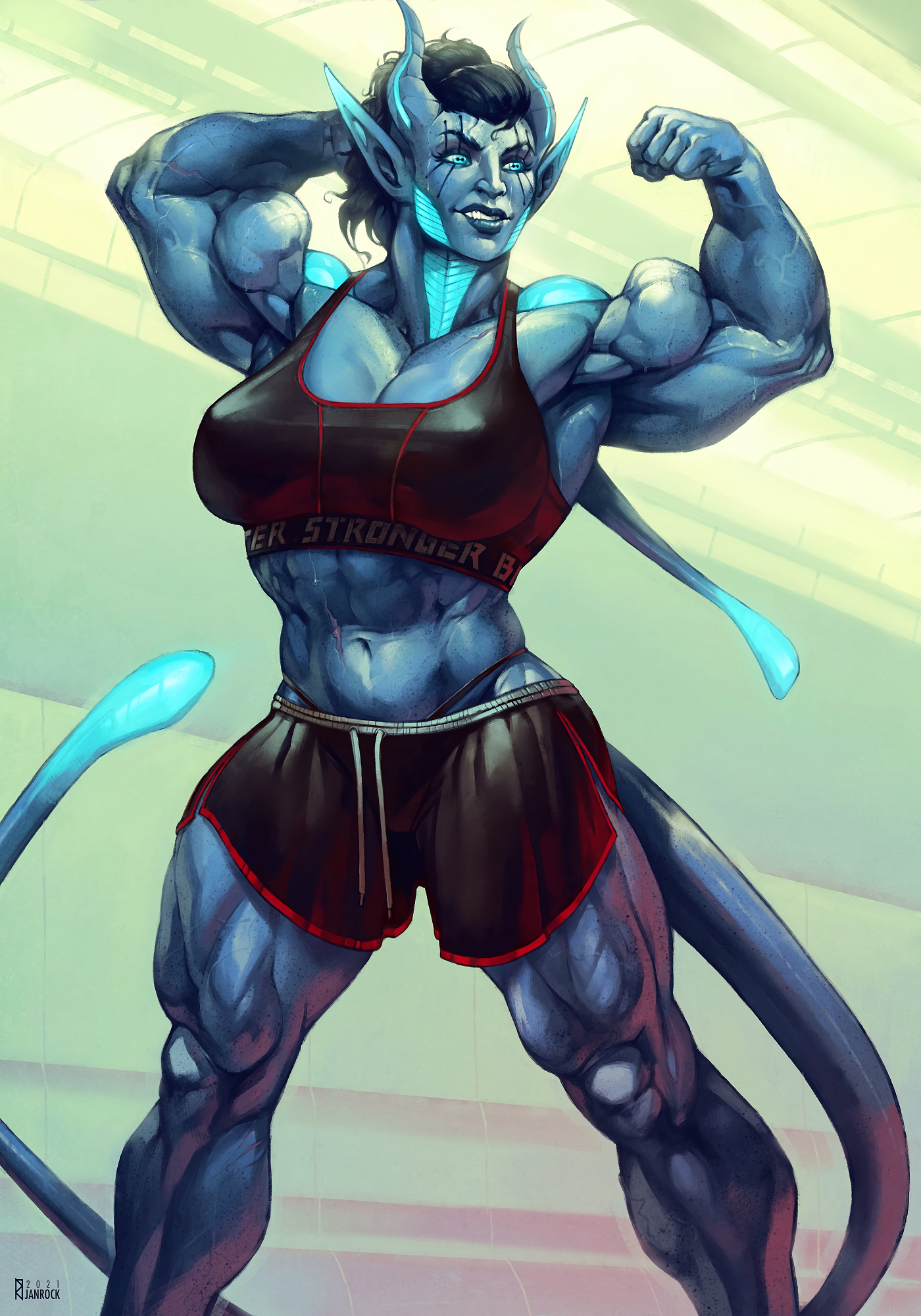 Big chymlaxi flex - NSFW, Janrockitnik, Muscleart, Strong girl, Sleep-Sleep, Monster girl, Art, Body-building, Bodybuilders, Longpost