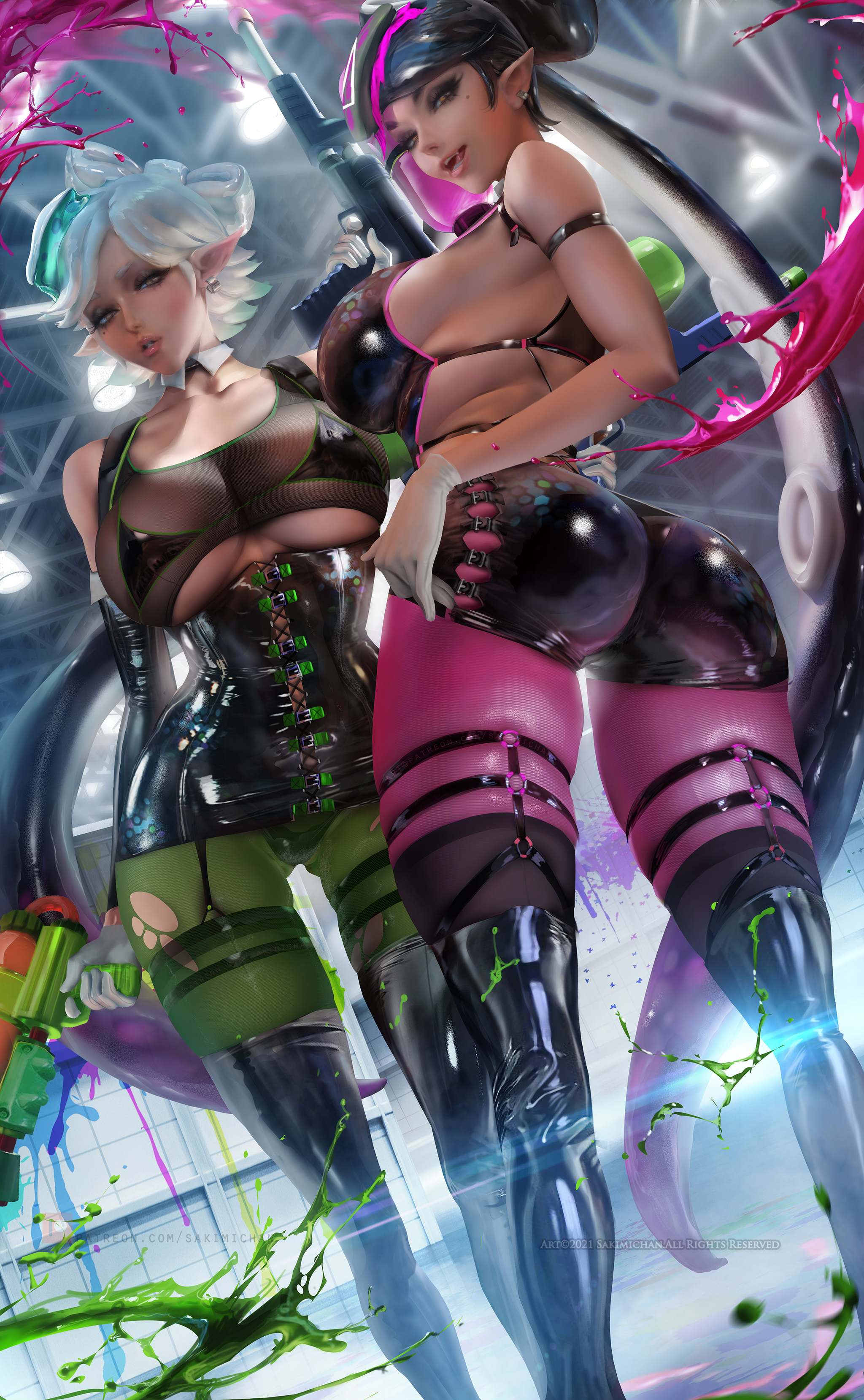 Marie & callie - NSFW, Art, Girls, Games, Erotic, Splatoon, Callie, Marie, Sakimichan, Longpost