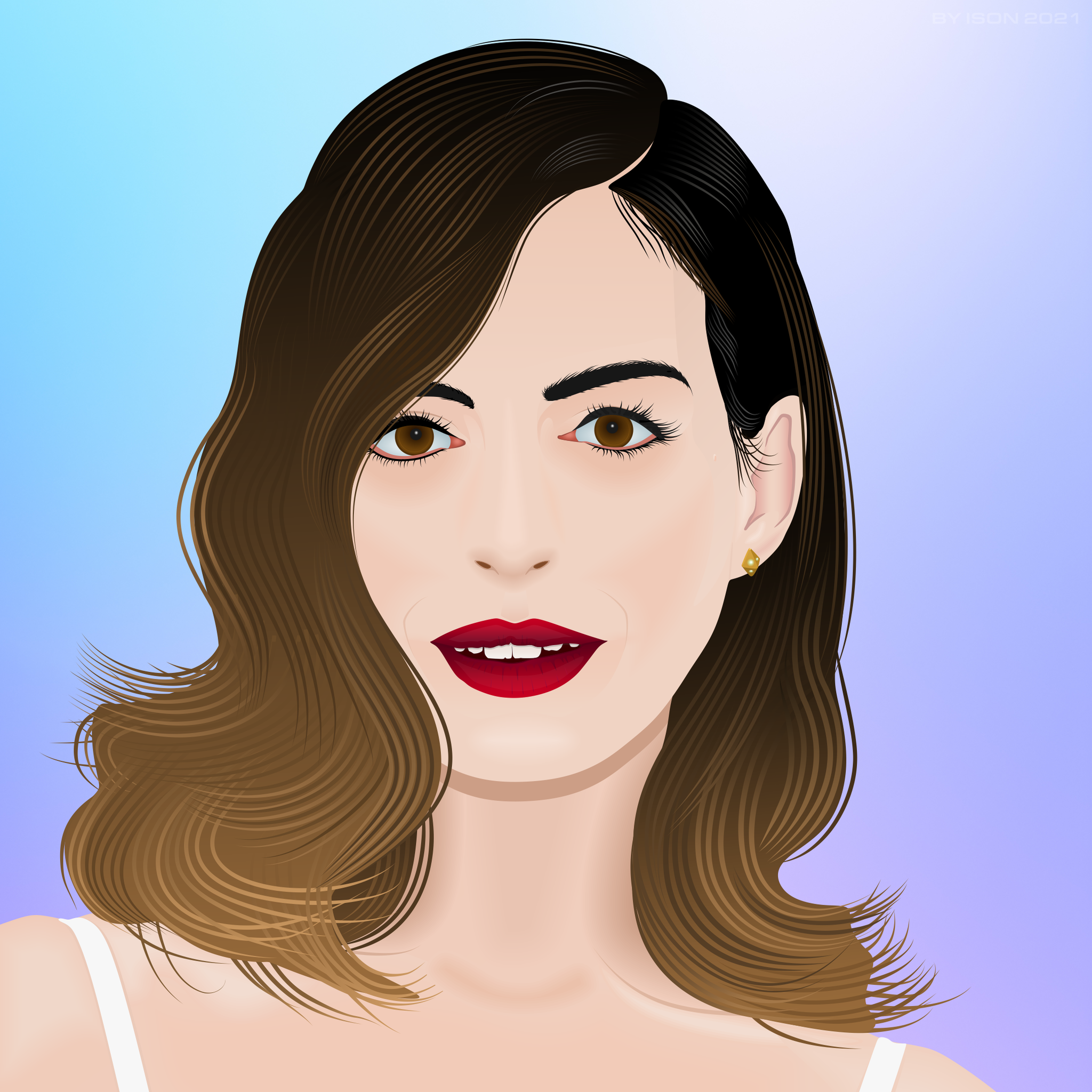 Vector portrait of Anne Hathaway - My, Vector graphics, Digital drawing, Fan art, Art, Corel draw, Ann Hataway, Actors and actresses, Longpost