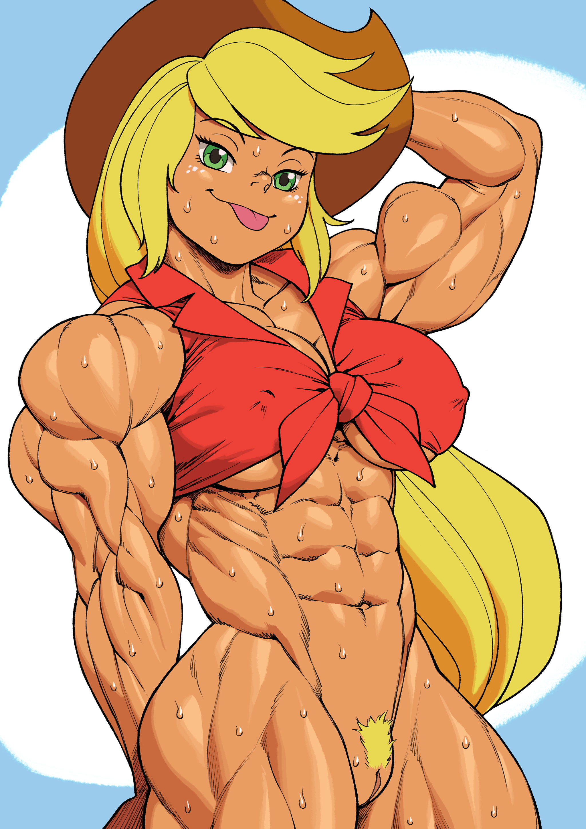 Applejack - NSFW, Pokkuti, Muscleart, Крепкая девушка, Сну-Сну, Applejack, My Little Pony, Хуманизация, MLP Explicit, Арт, Бодибилдинг, Бодибилдеры, Рисованная эротика, Длиннопост